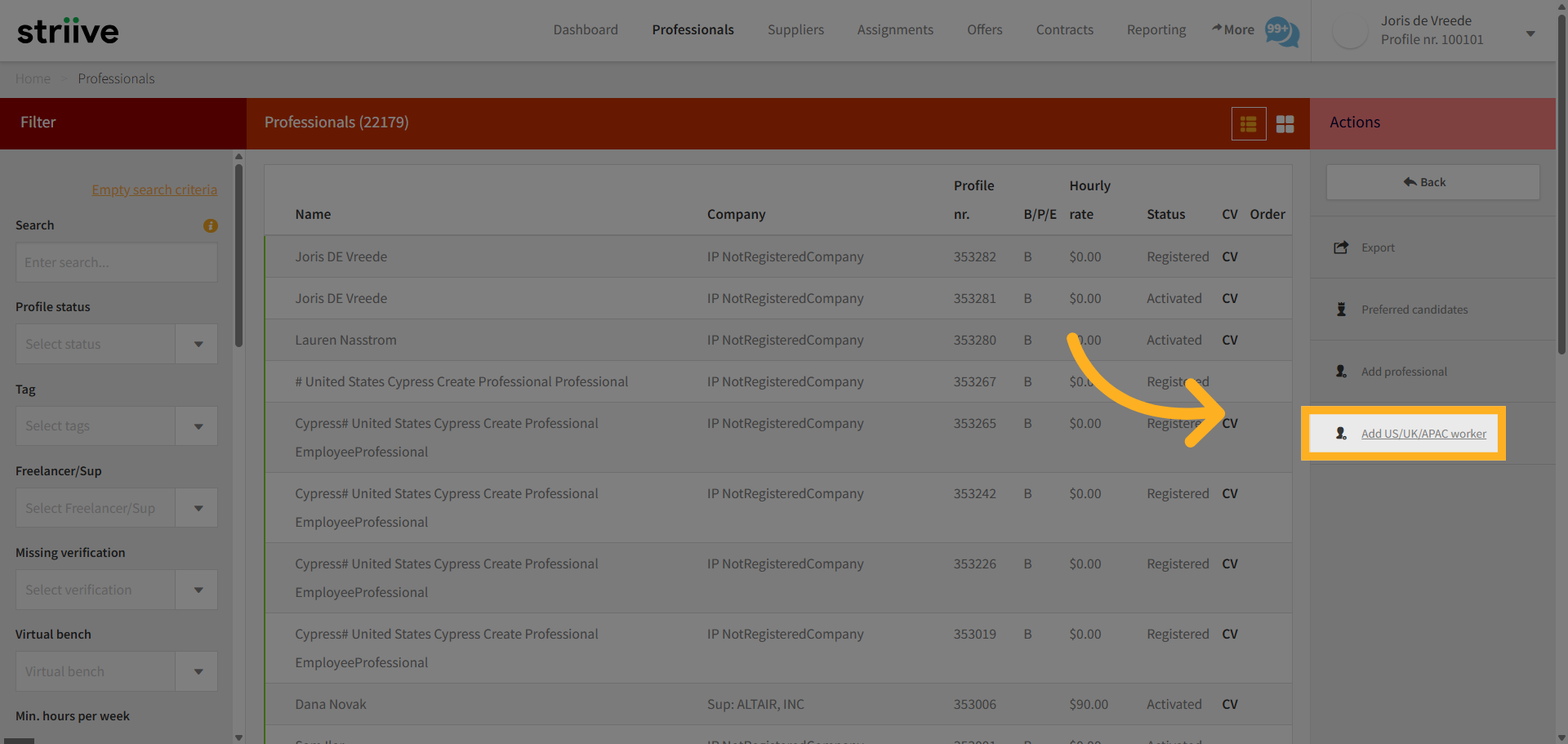 Select Add Worker Button