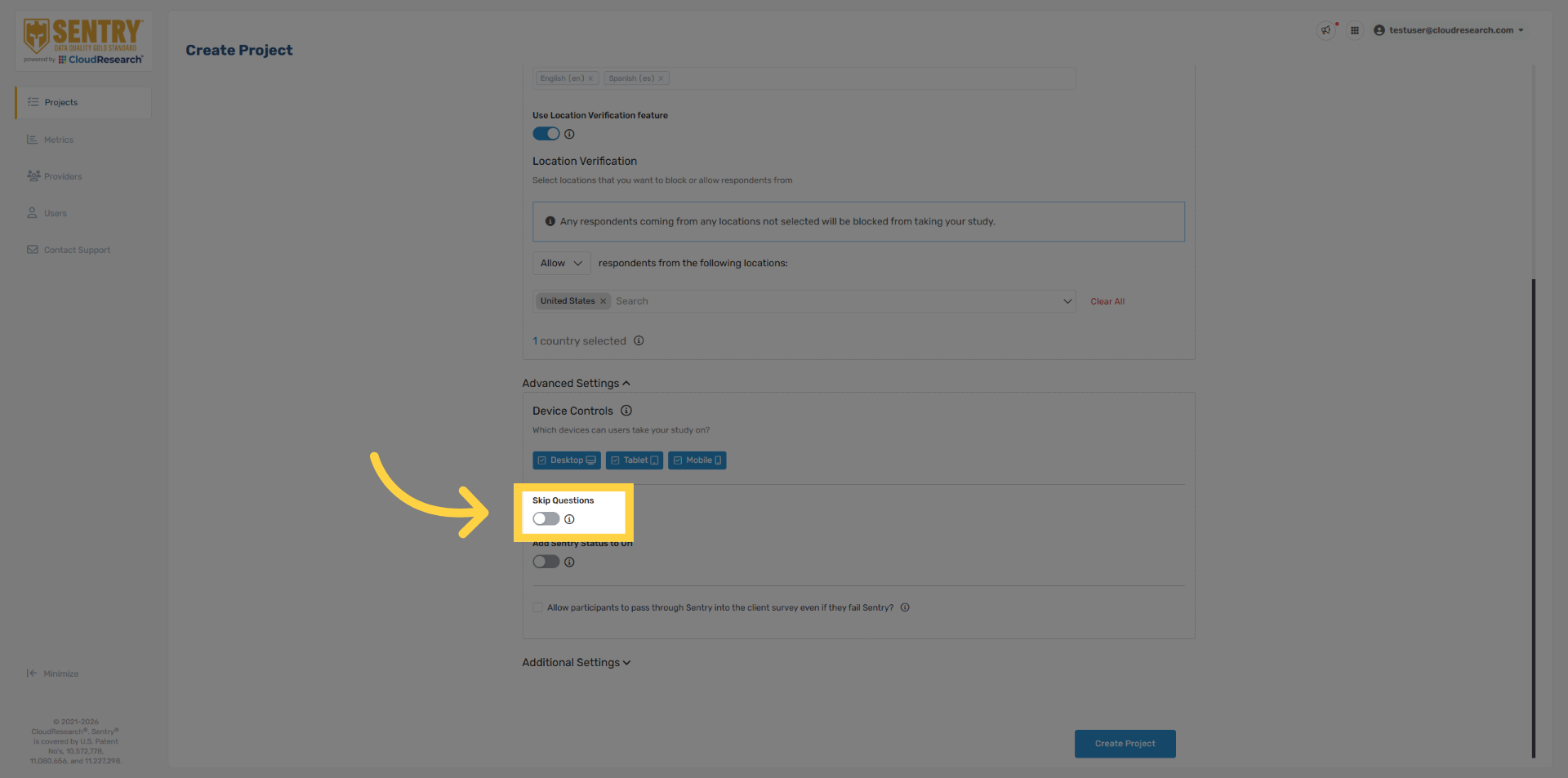 Skip Questions Toggle