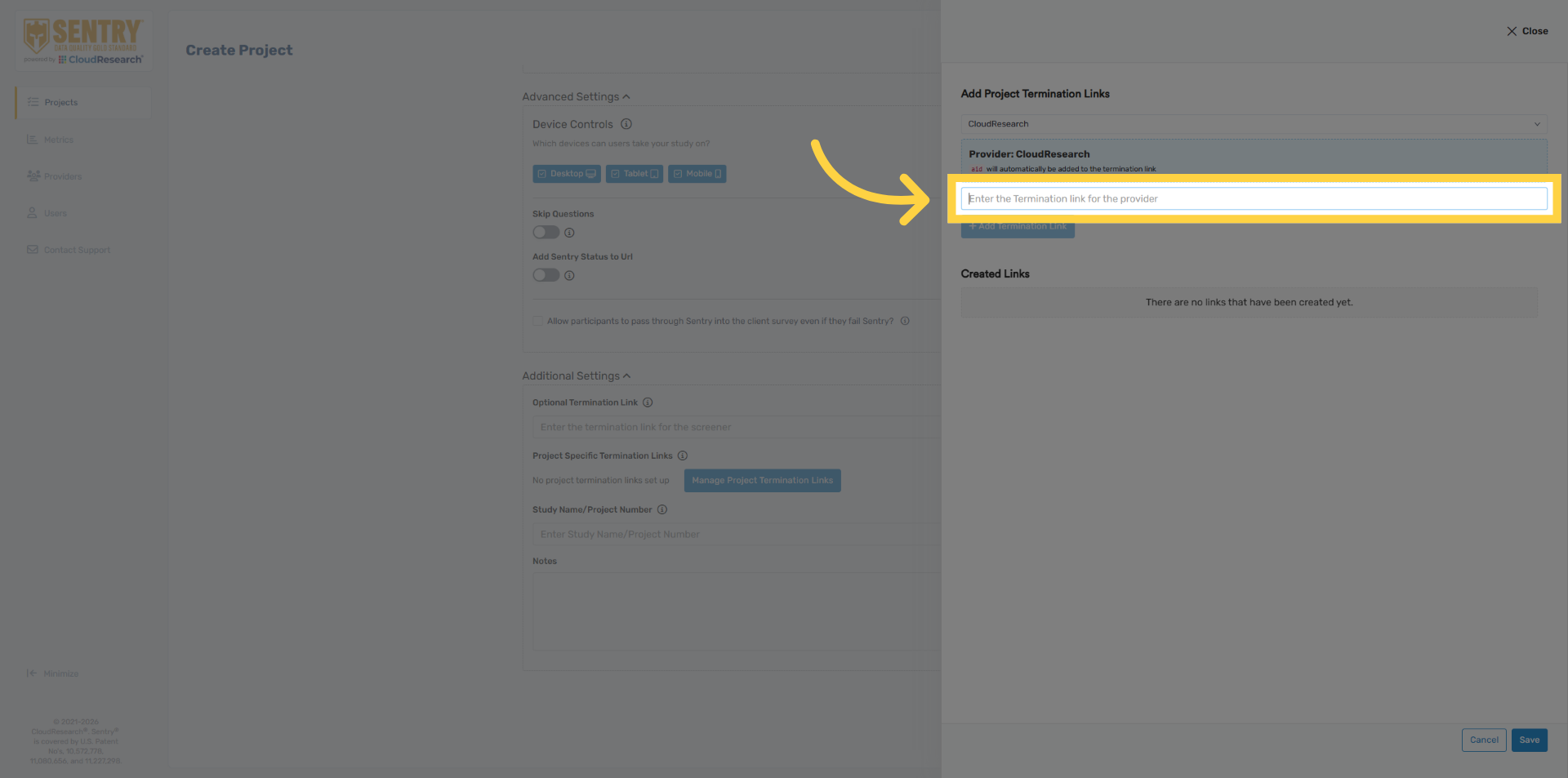 Enter Provider Termination Link