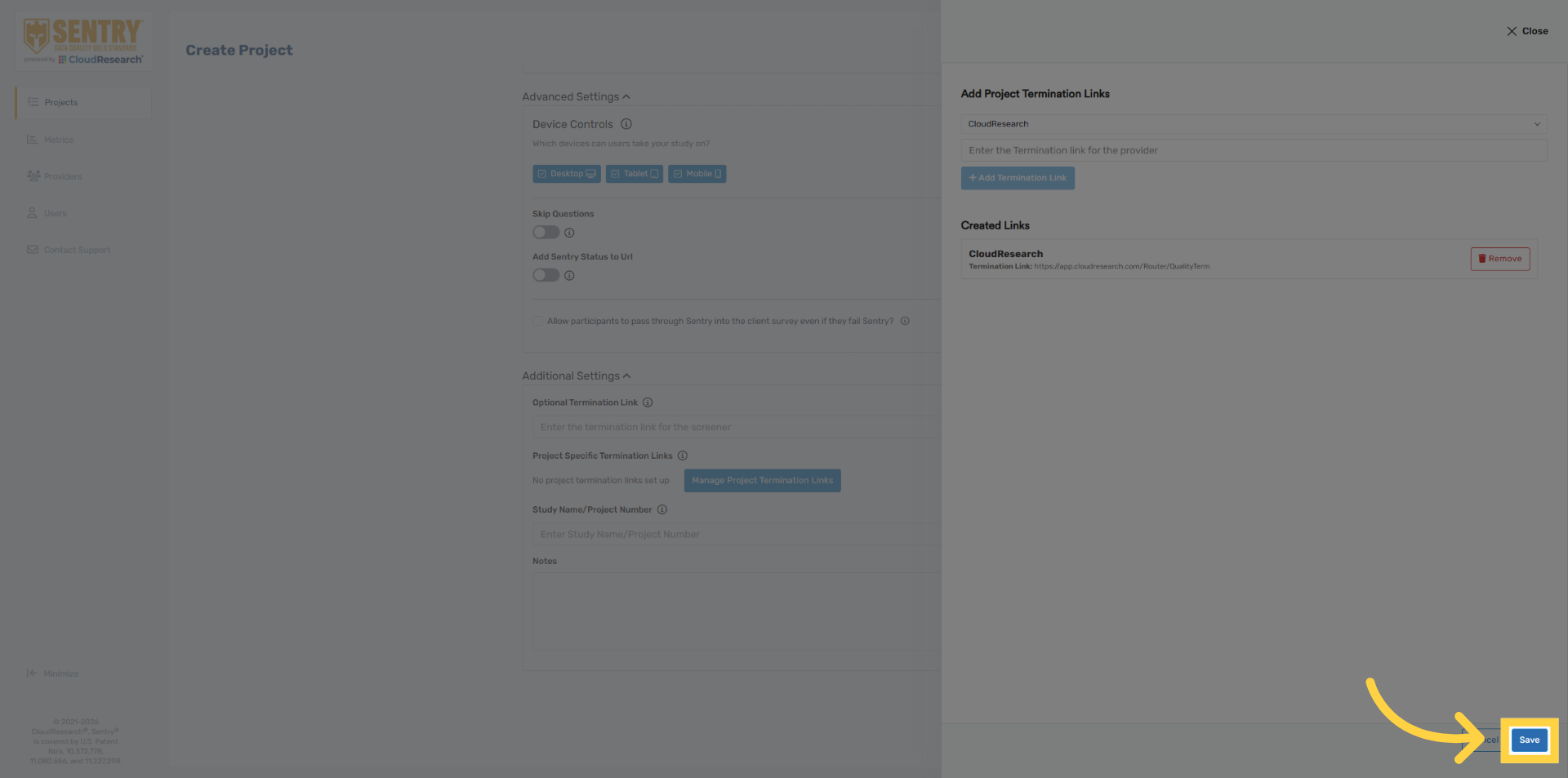 Save Termination Links