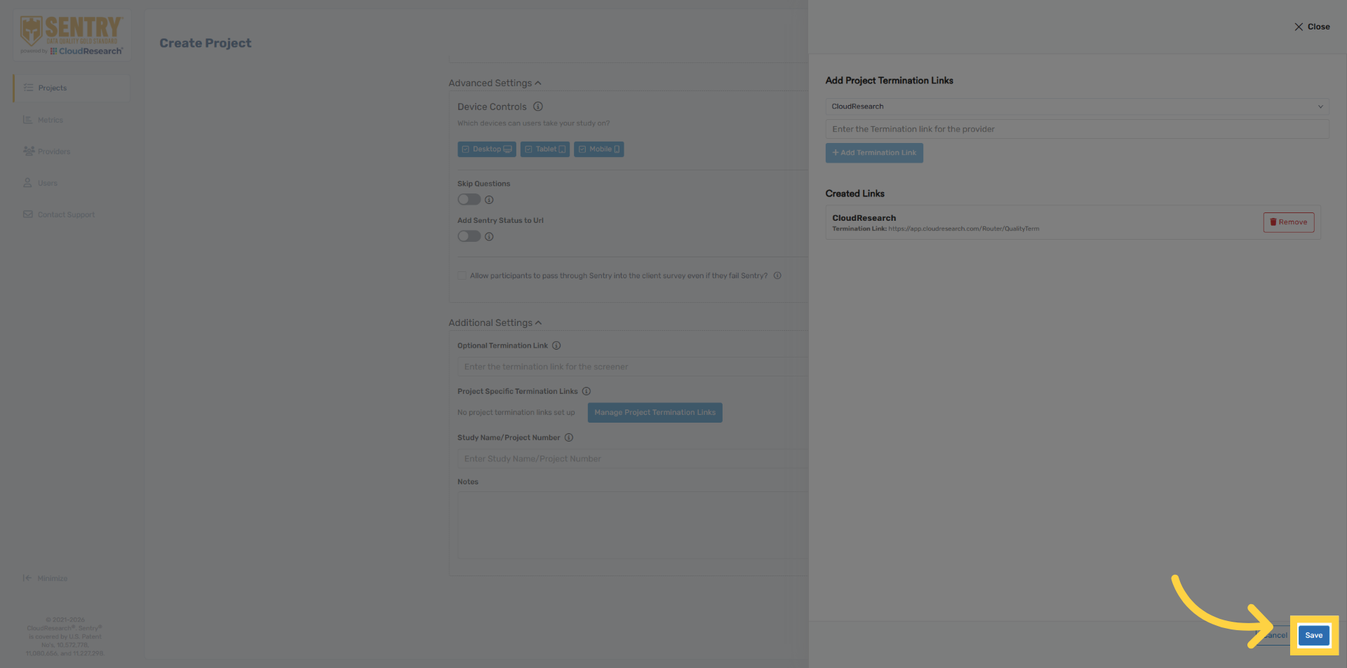 Save Termination Links