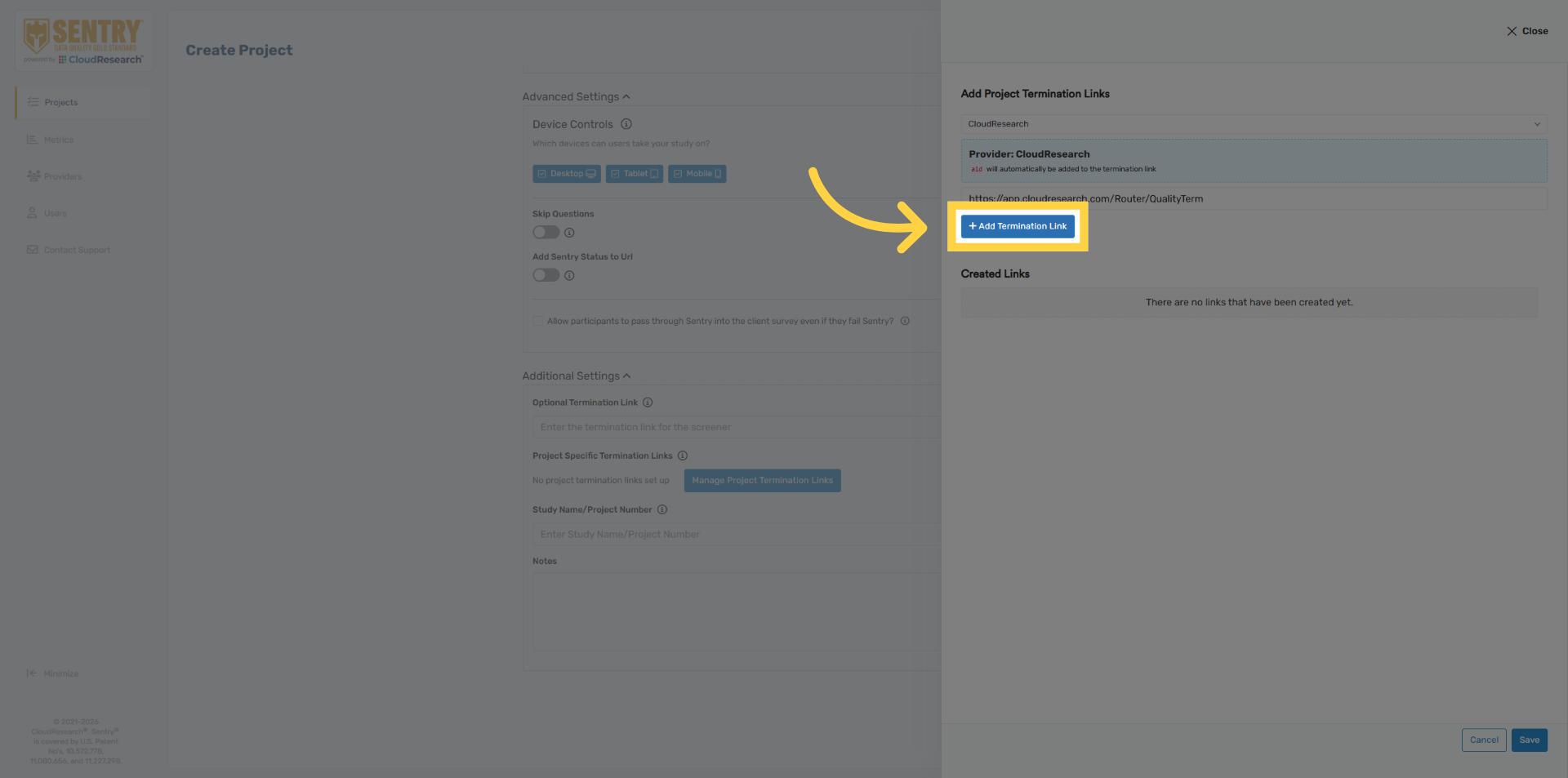 Add Termination Link