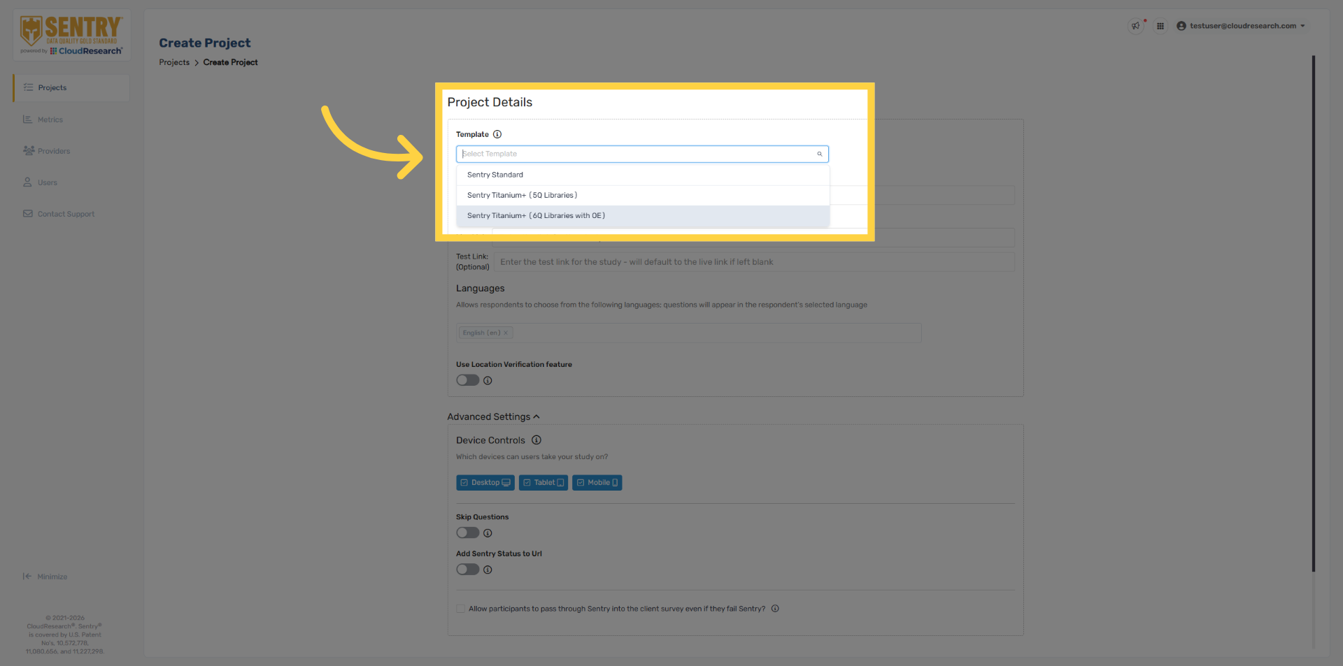Choose Sentry Template