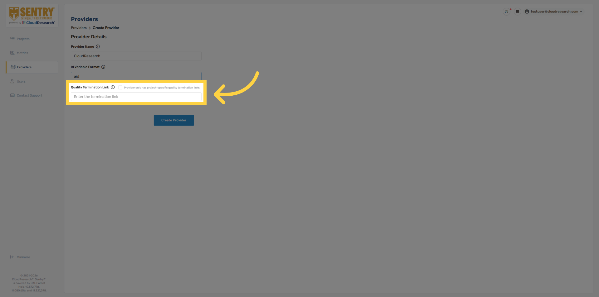 Enter Quality Termination Link