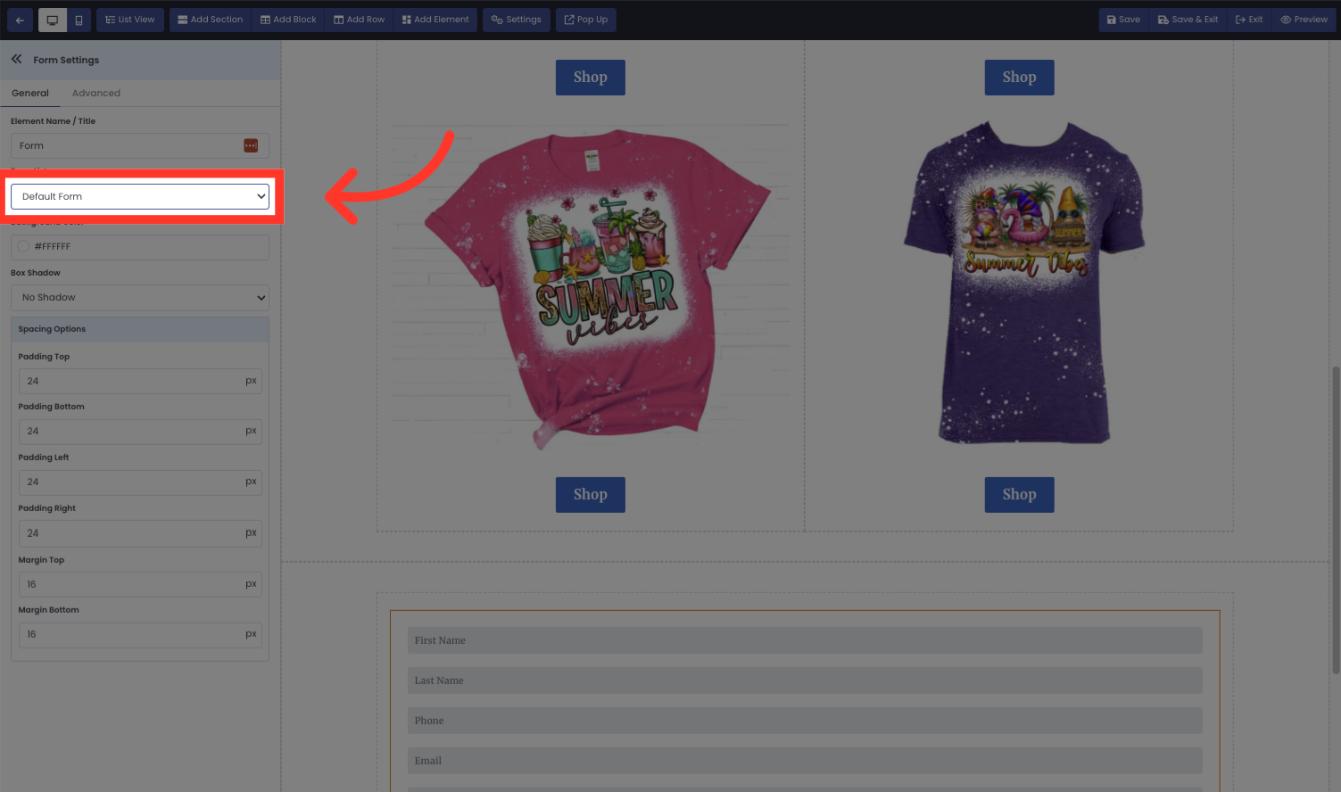 Click the Dropdown as Shown to choose the form you want to select.