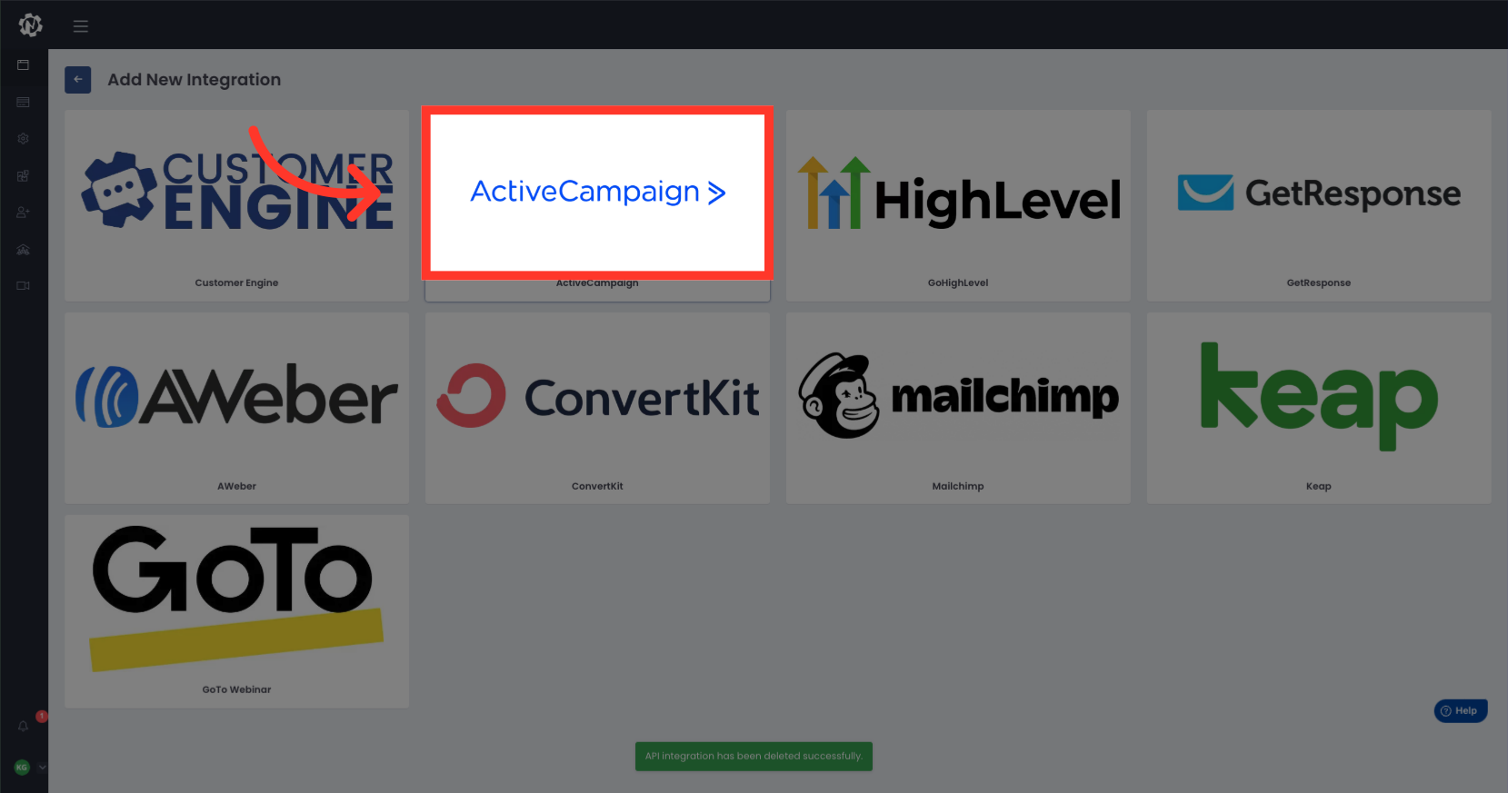 Click 'ActiveCampaign'