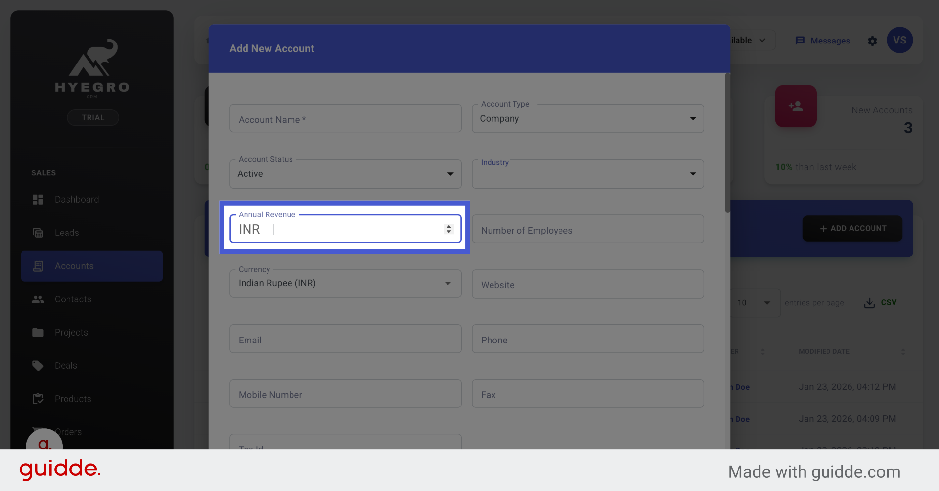 Select Annual Revenue Field