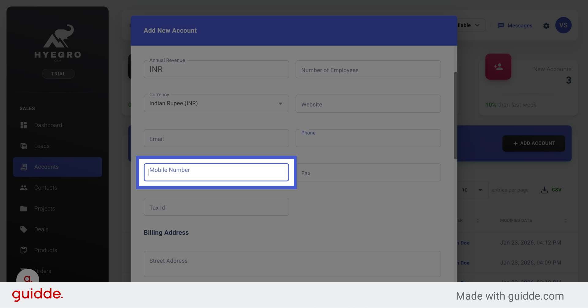 Select Mobile Number Field