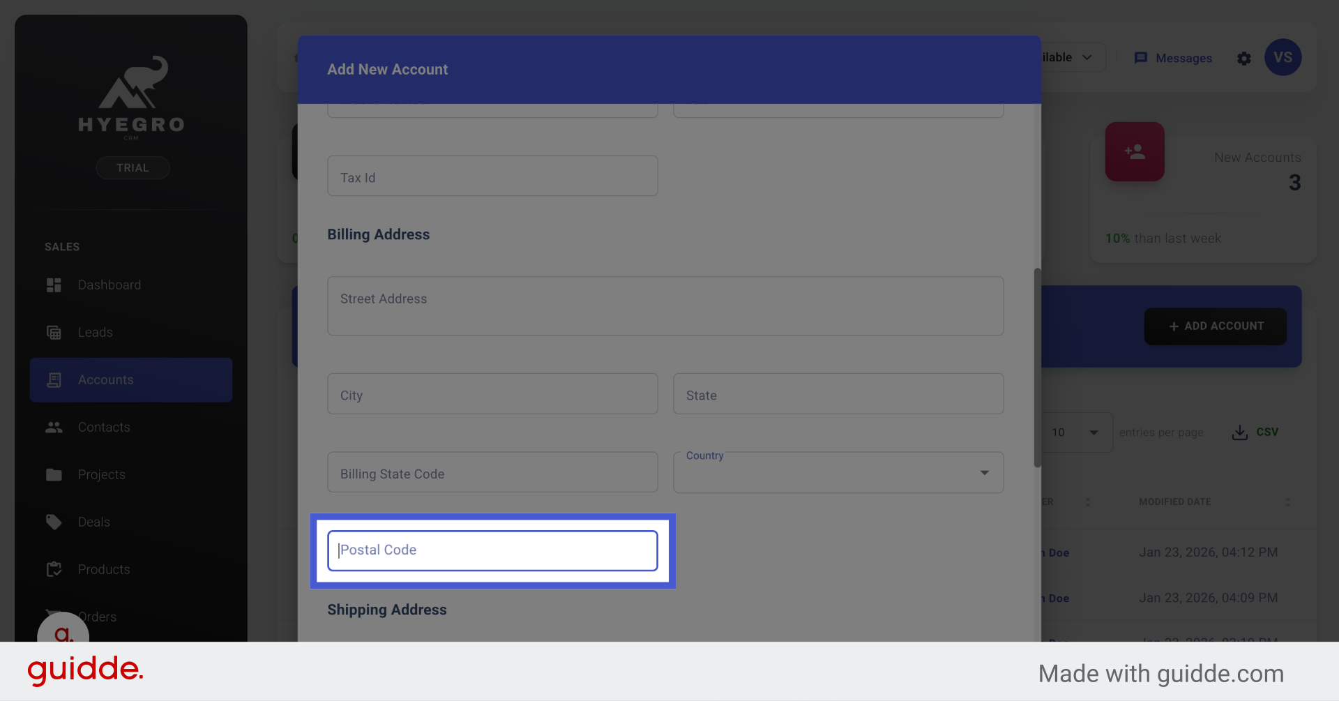 Select Postal Code Field