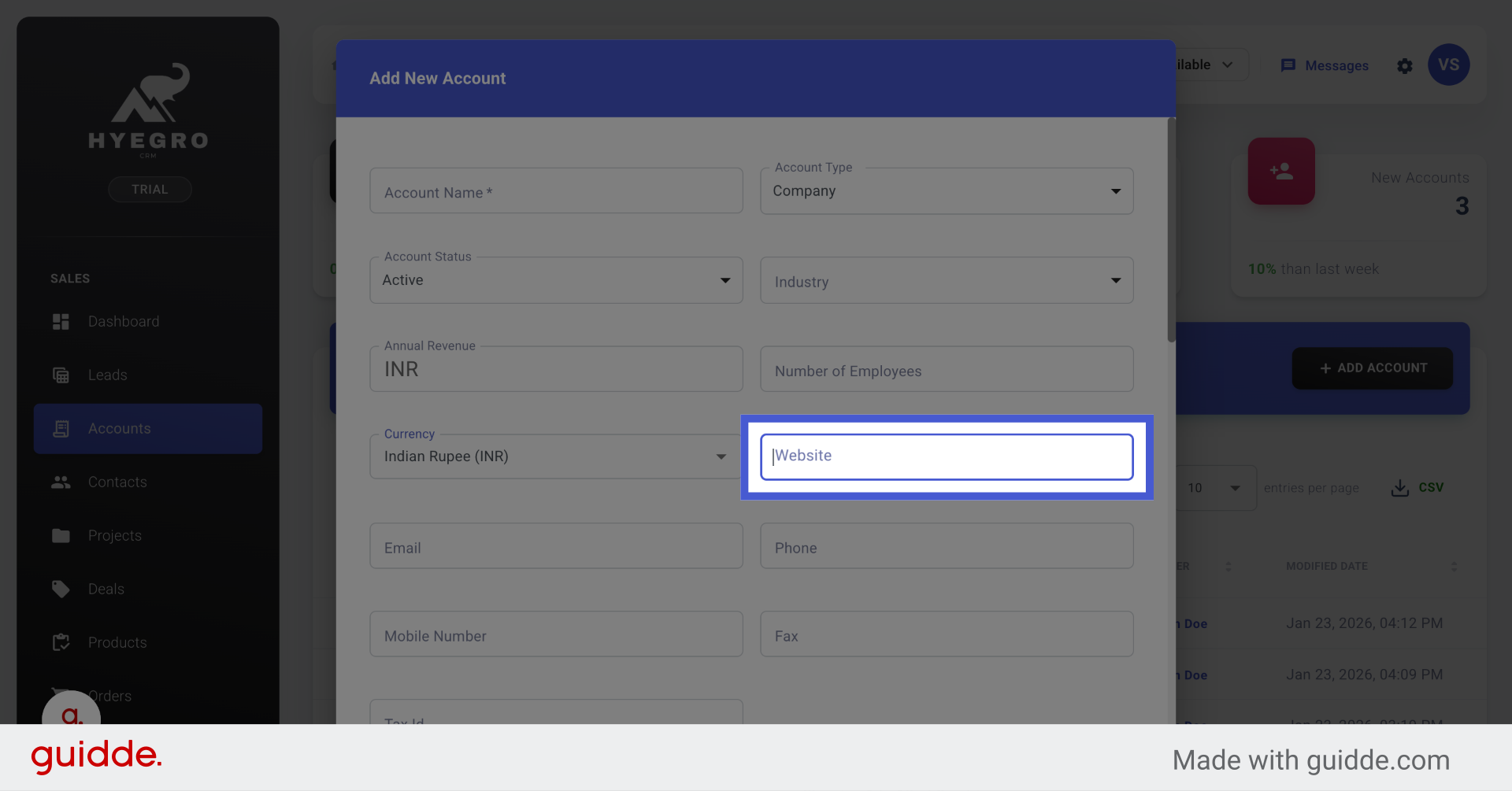 Select Website Field