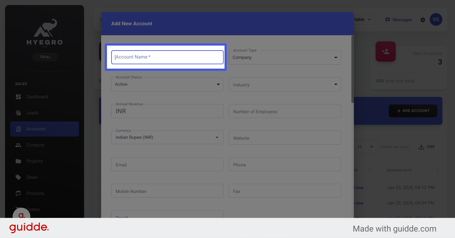Select Account Name Field