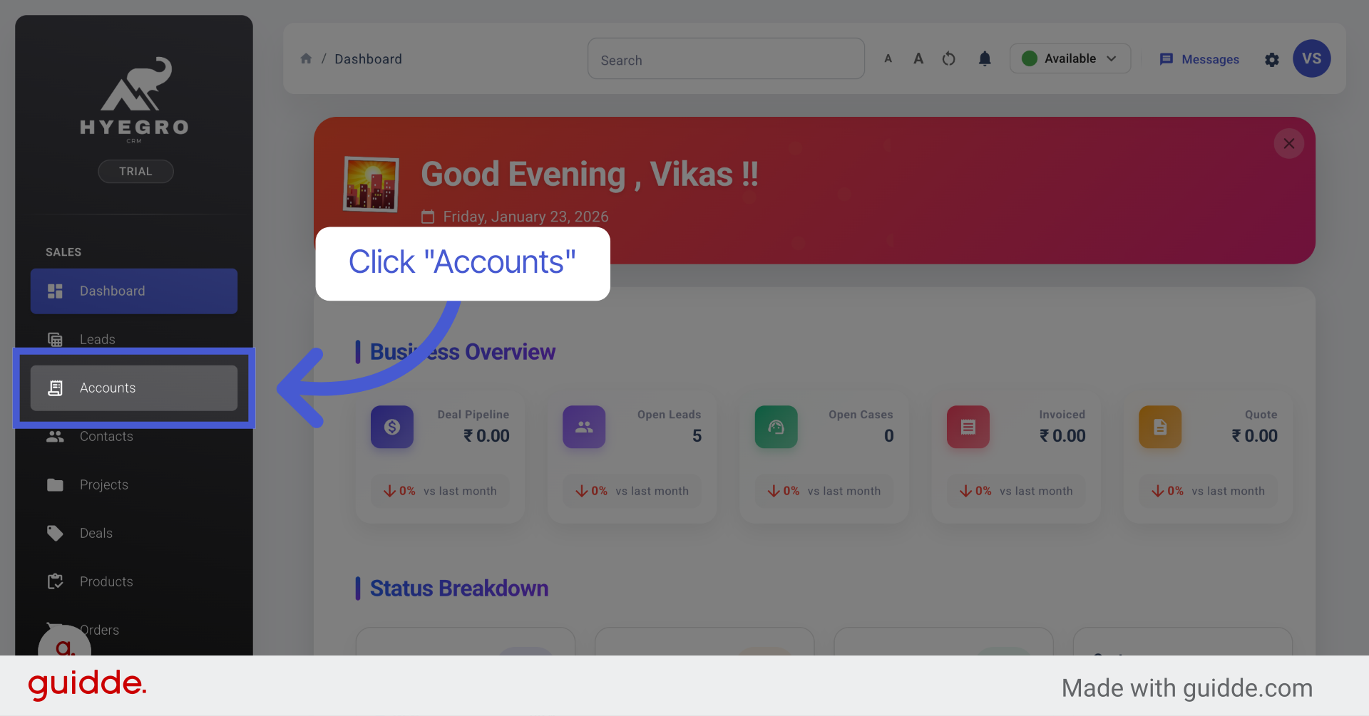 Navigate to Accounts Section