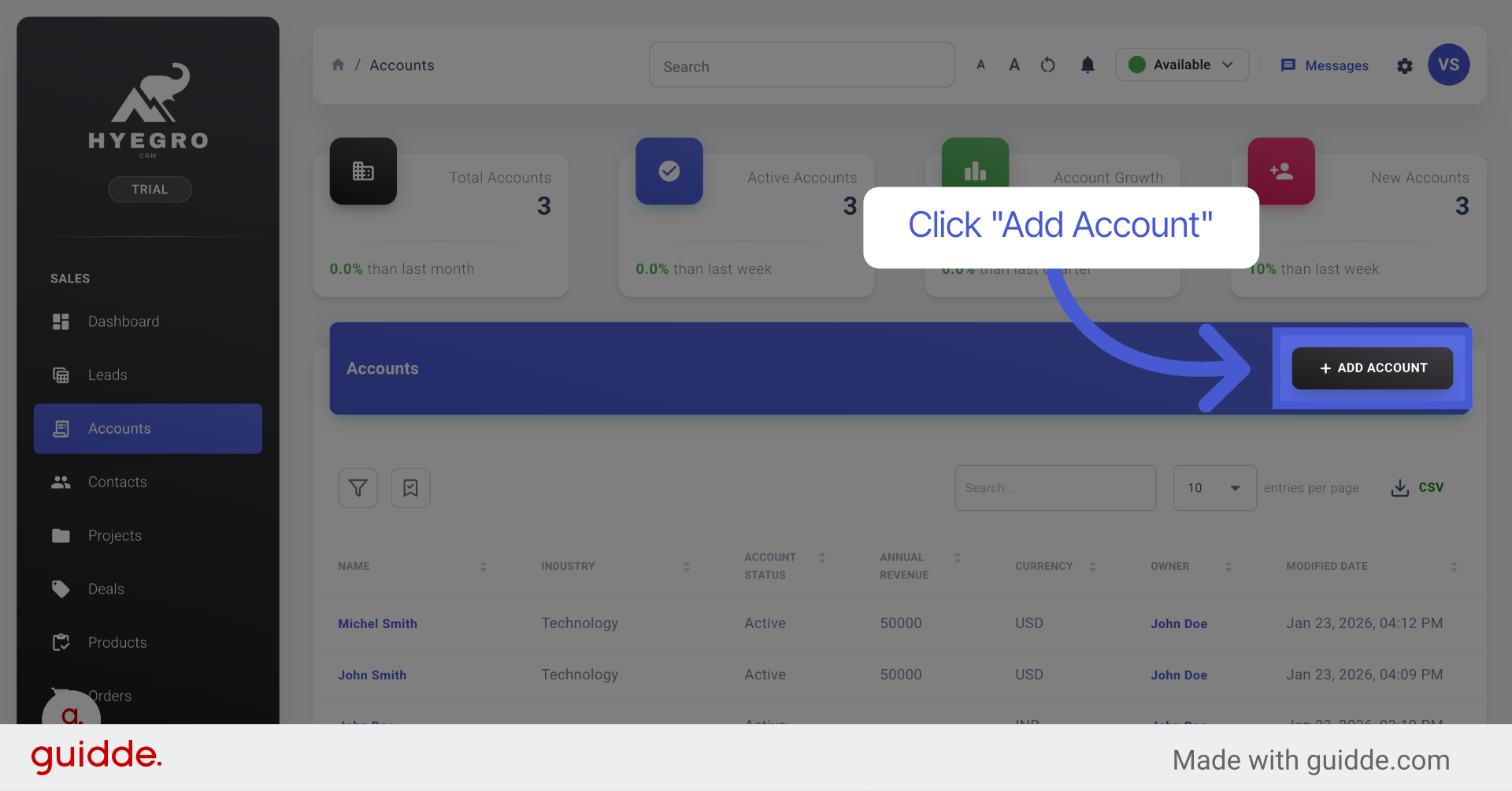 Open Add Account Form