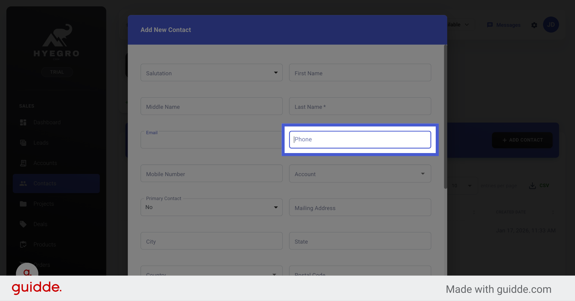 Select Phone Number Field