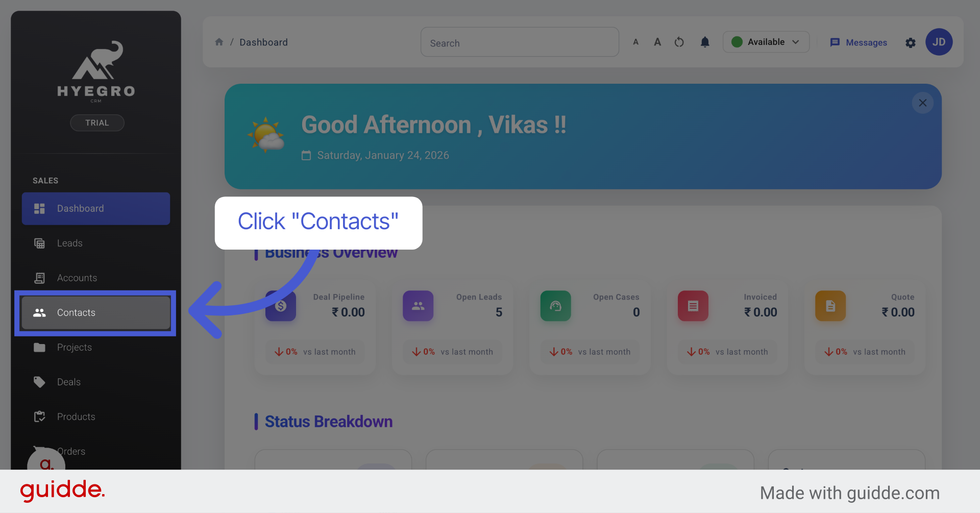 Navigate to Contacts Section