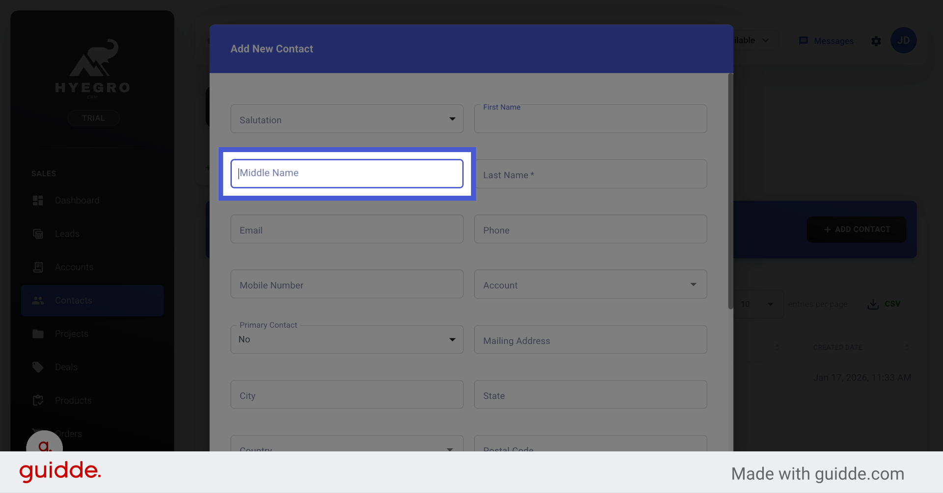 Select Middle Name Field