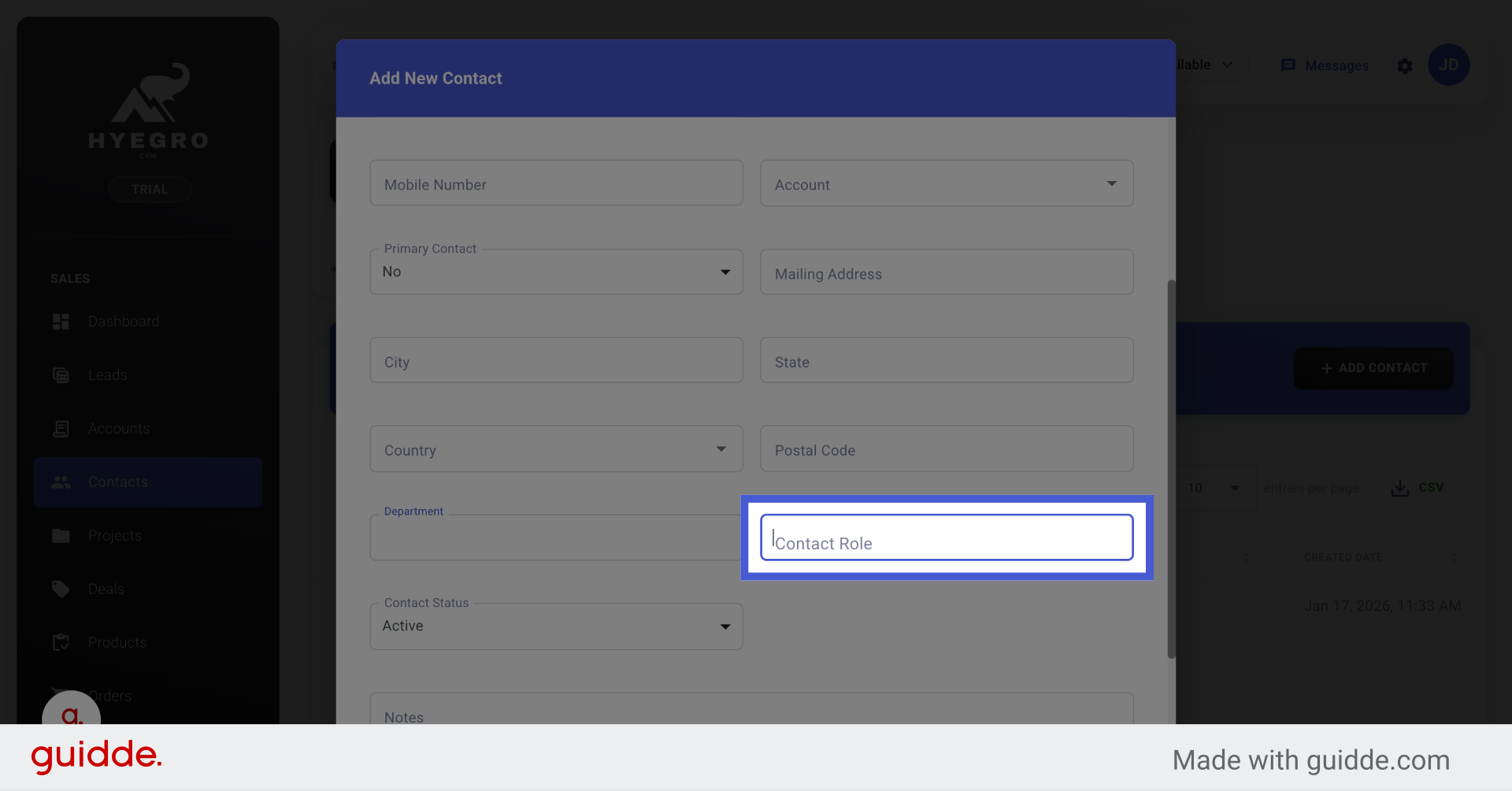 Select Contact Role Field