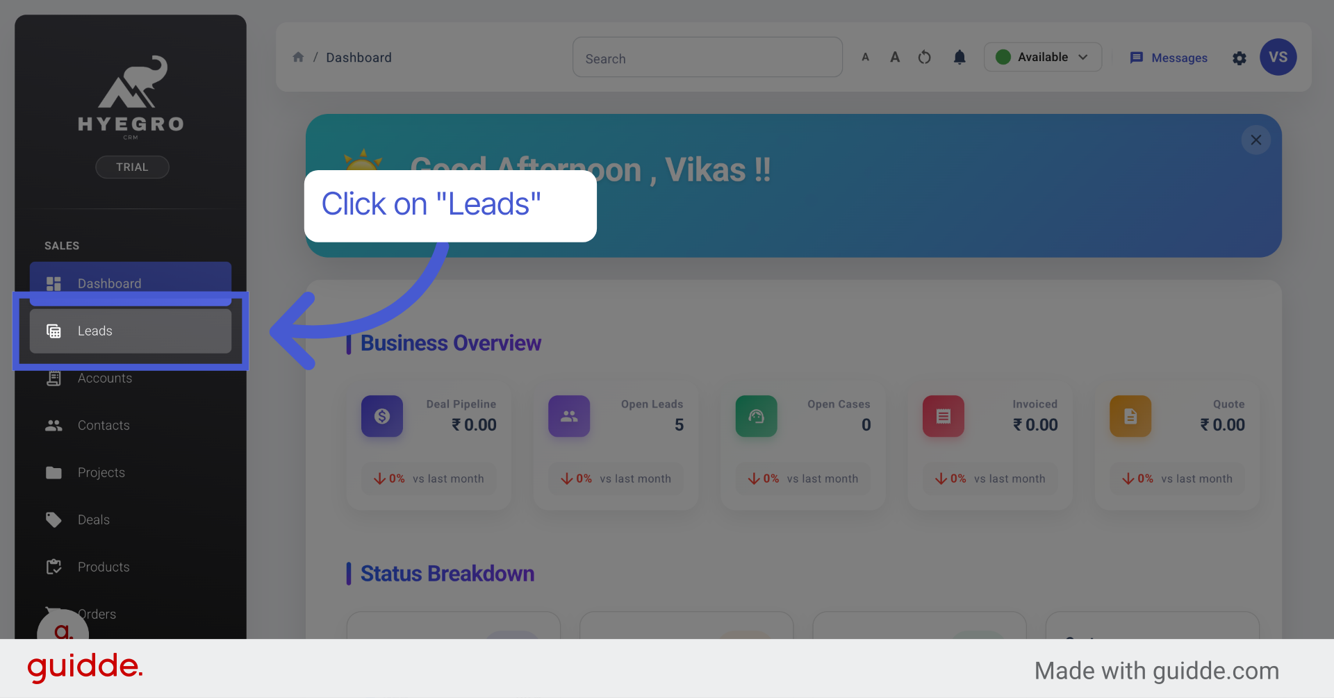 Navigate to Leads Table