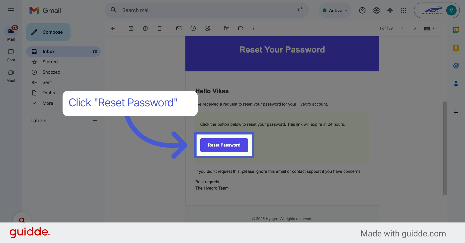 Click Reset Password Link
