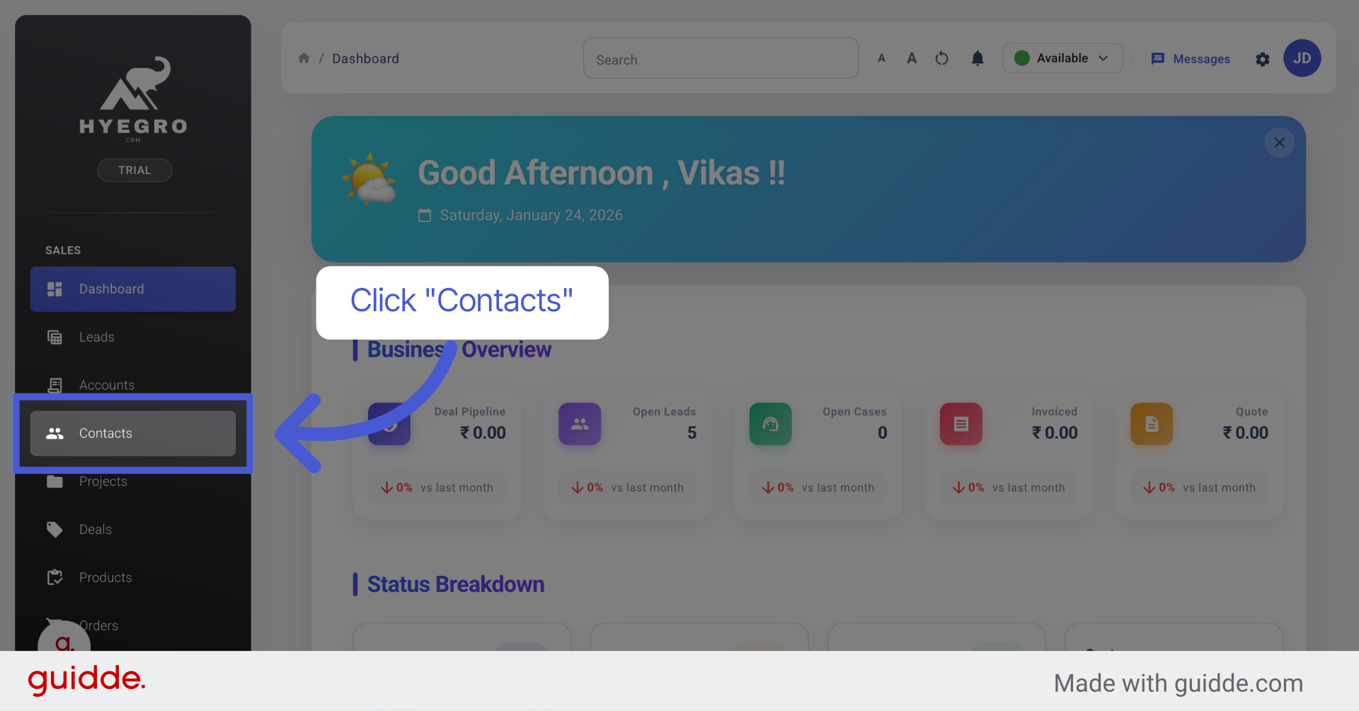 Open Contacts Section