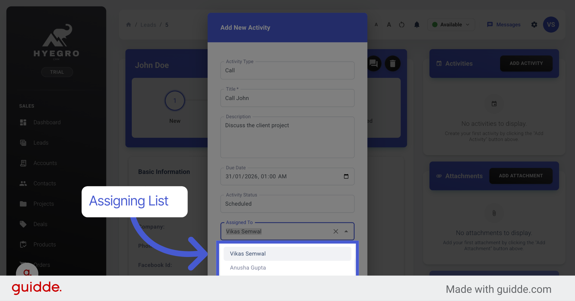 Assign Activity to User