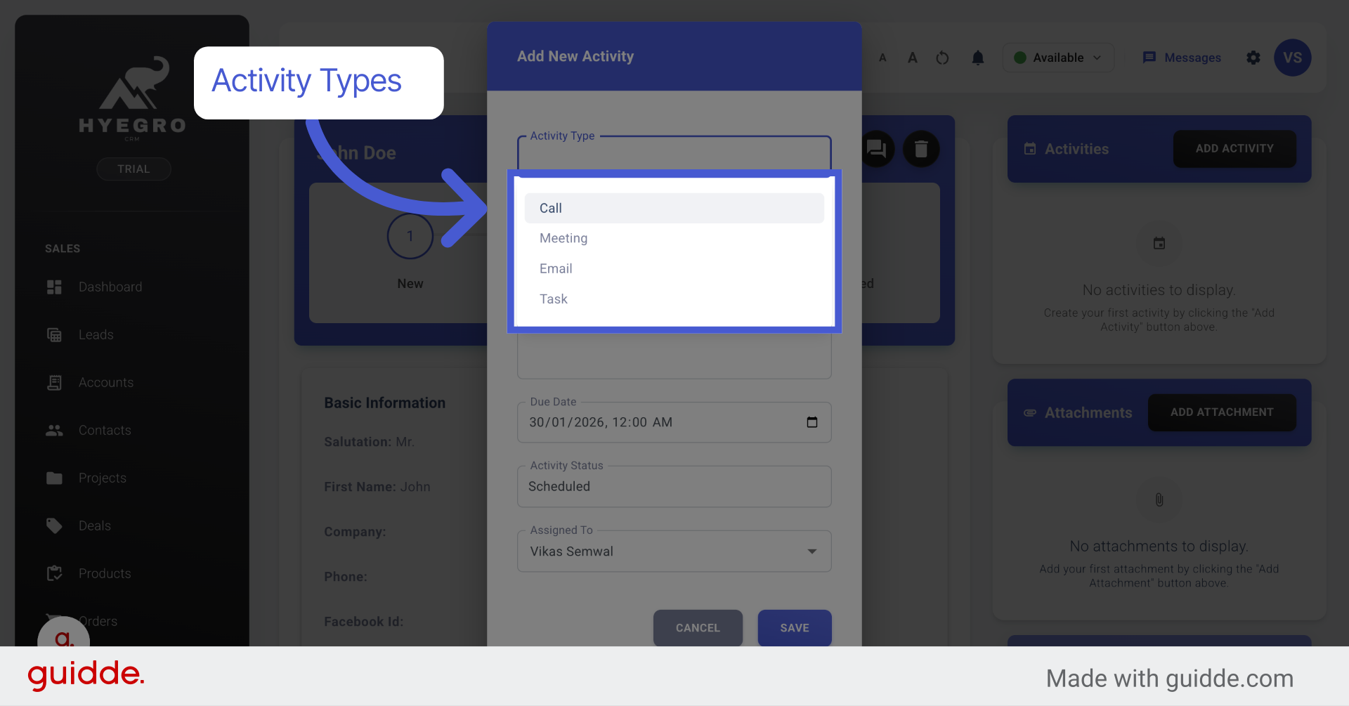 Choose Call Activity Type