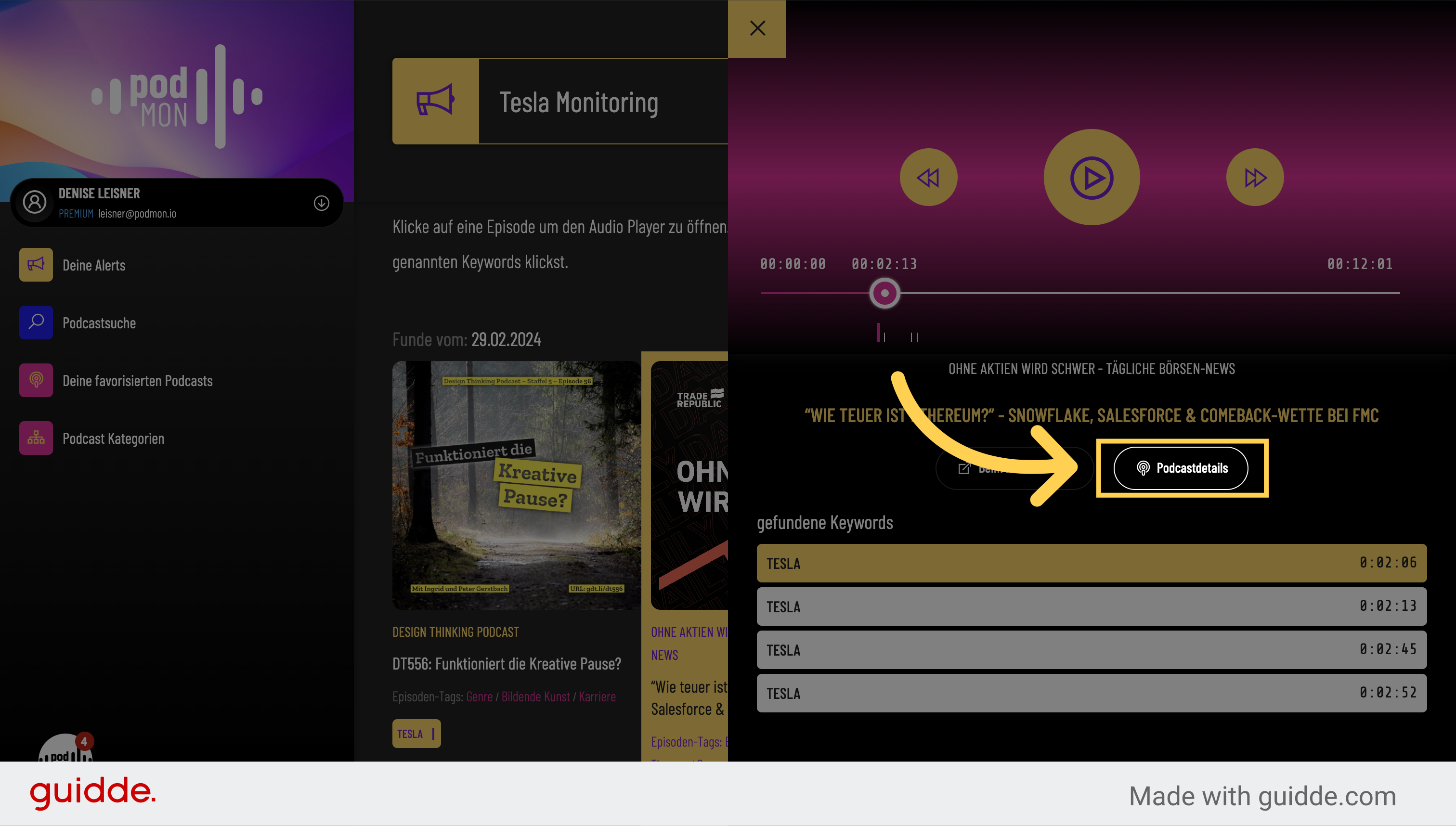 Klicken 'Podcastdetails'