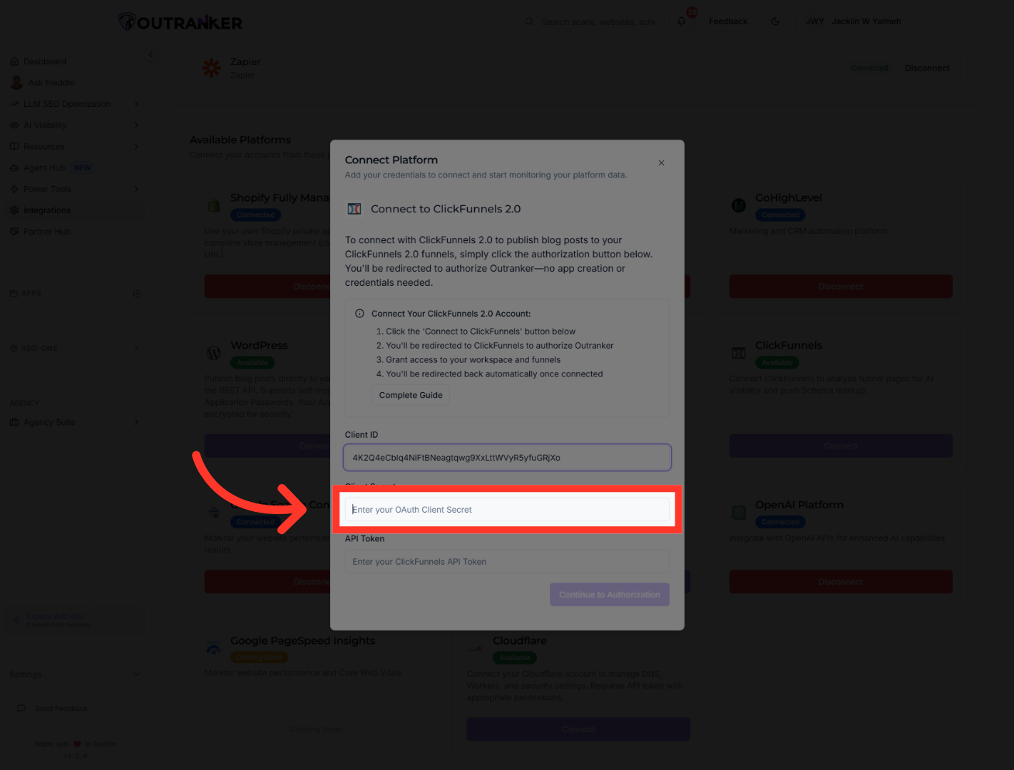 Select Client Secret Field