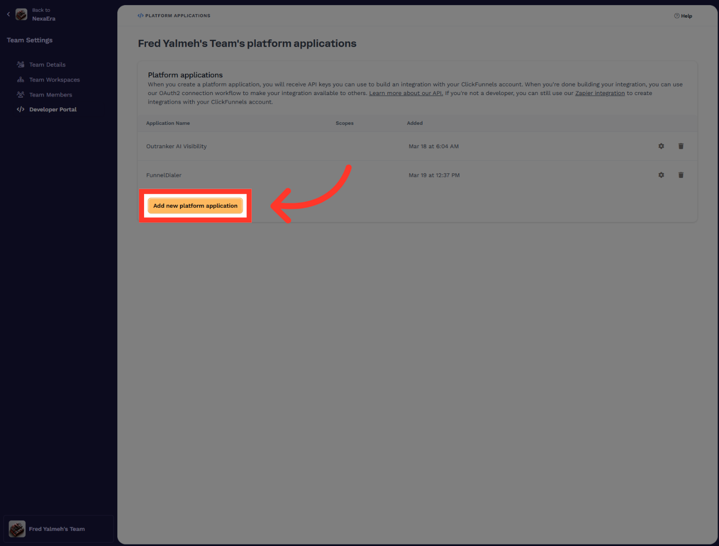 Add New Platform Application