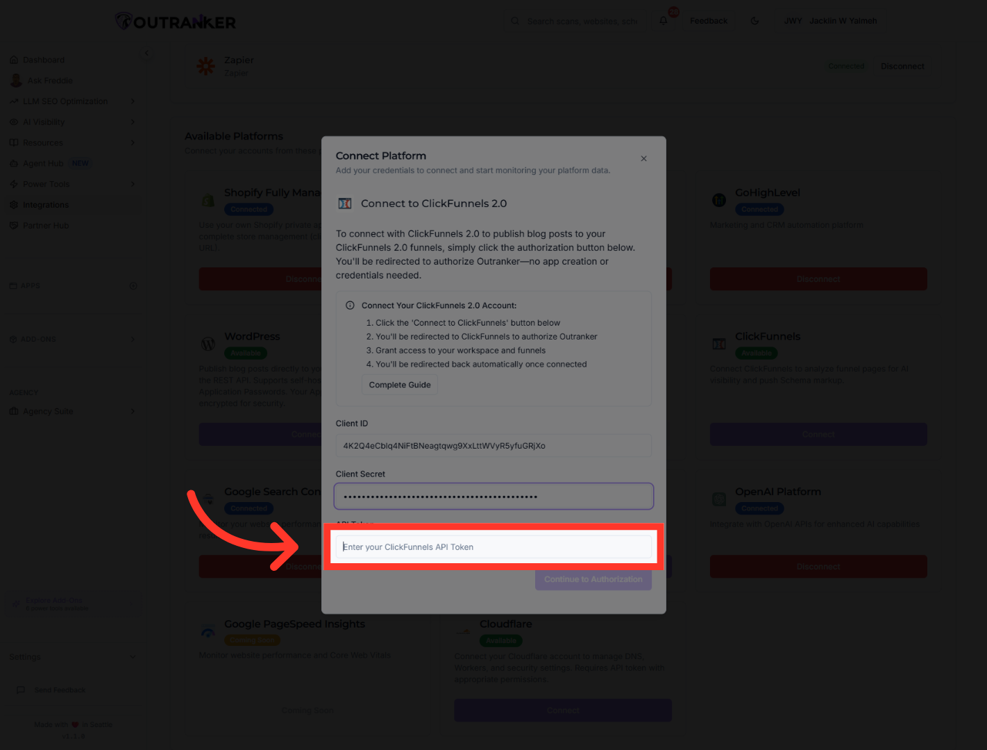 Access API Token Section