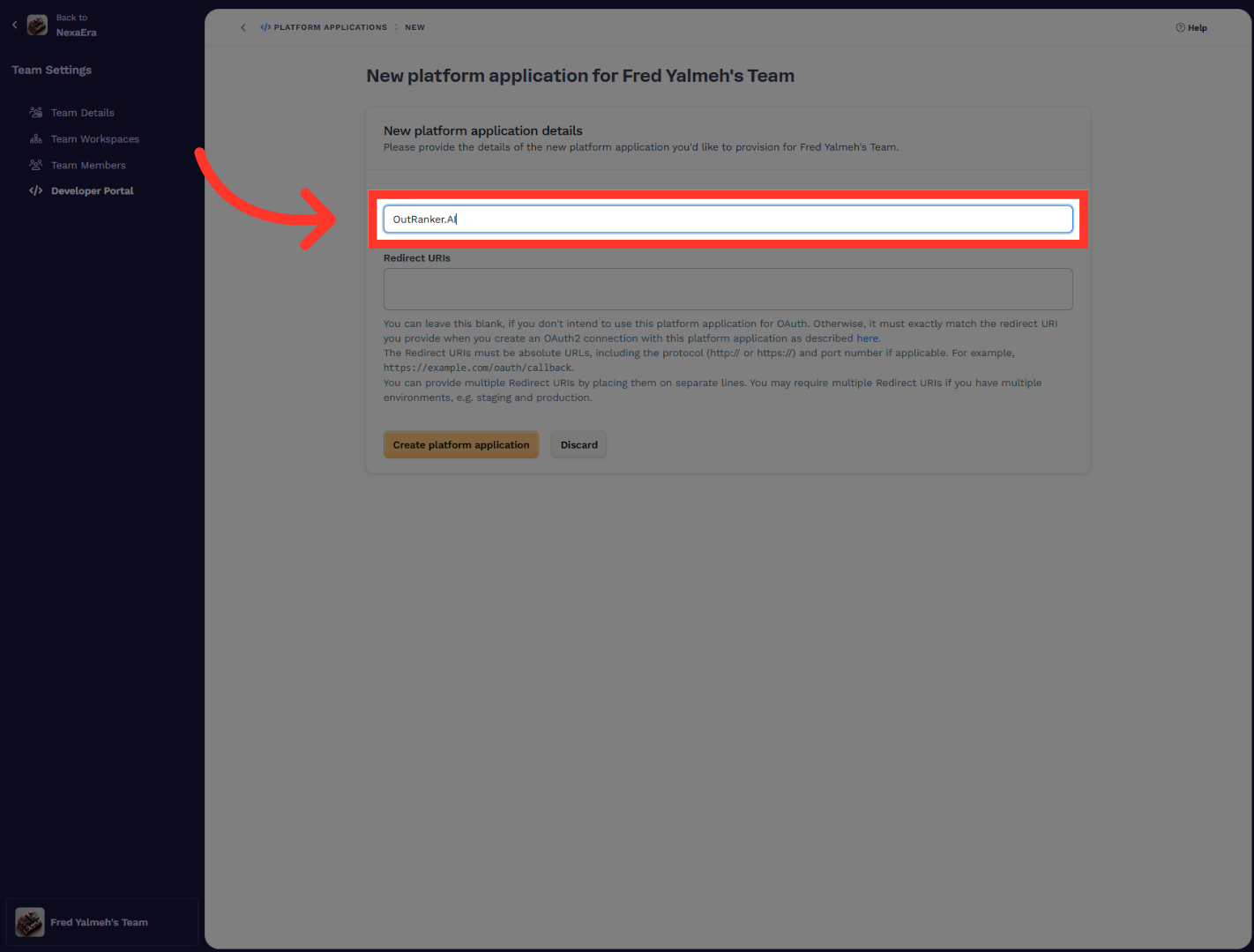 Name Platform Application