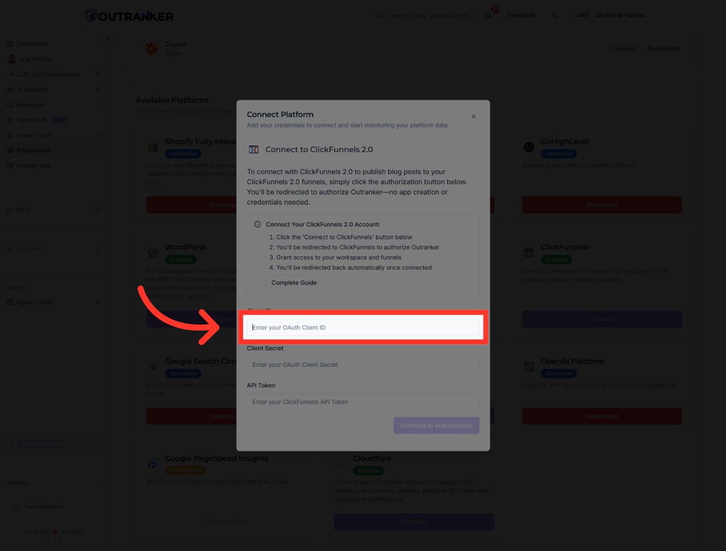 Select Client ID Field