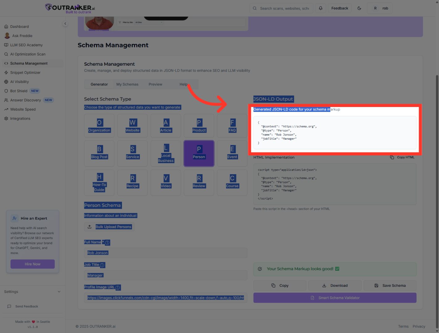 Click 'Generated JSON-LD code for your schema markup'