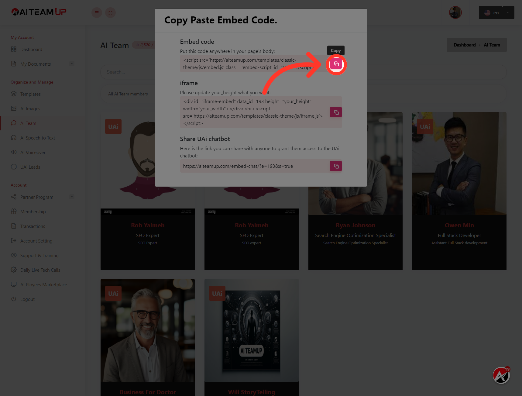 Click on this button to copy the generated embed codes.