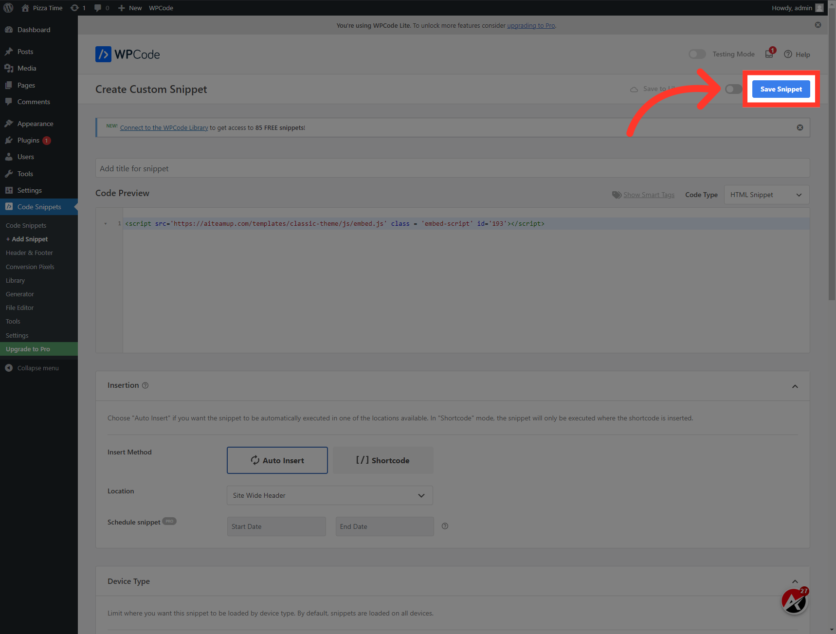 Click 'Save Snippet'