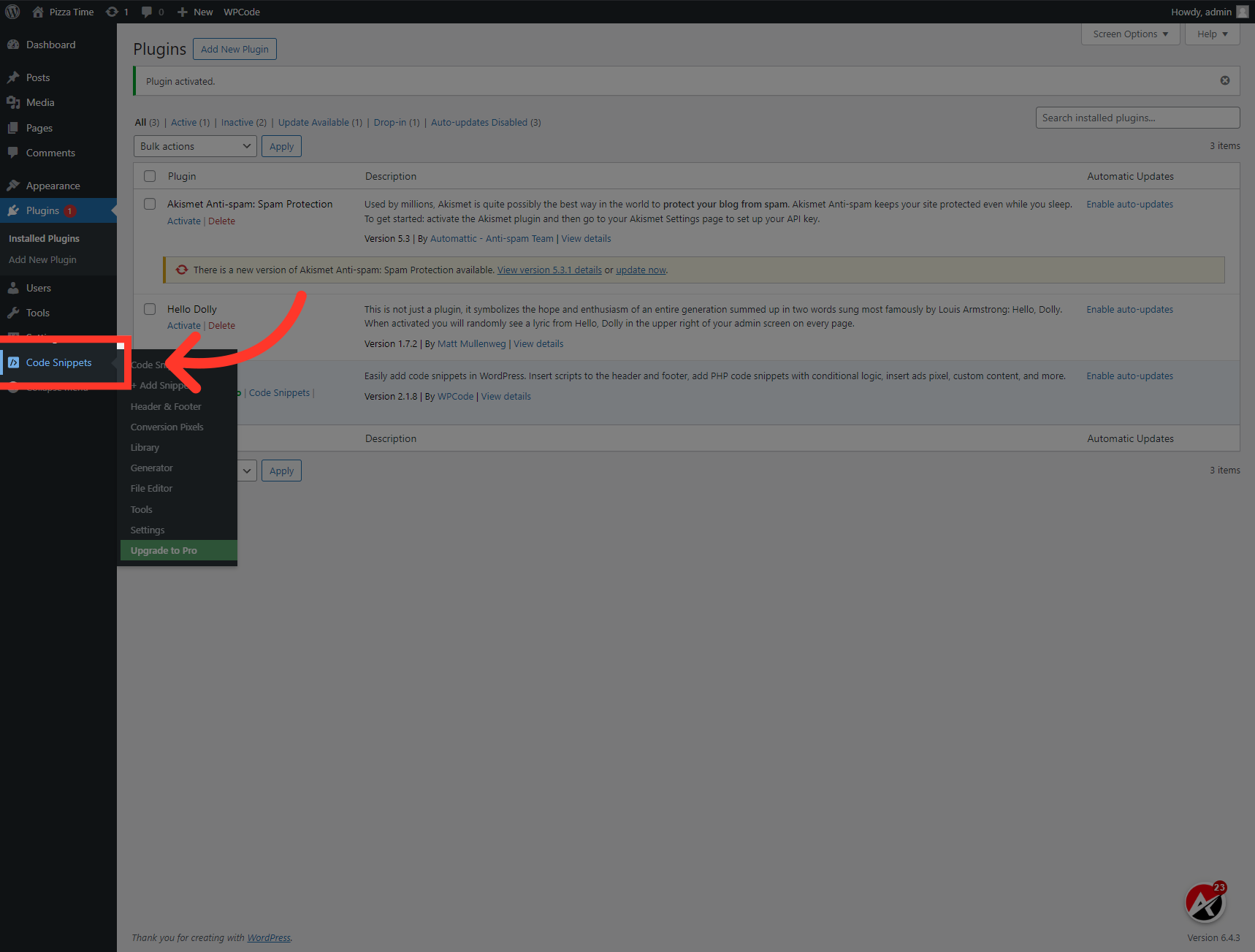 Click 'Code Snippets'