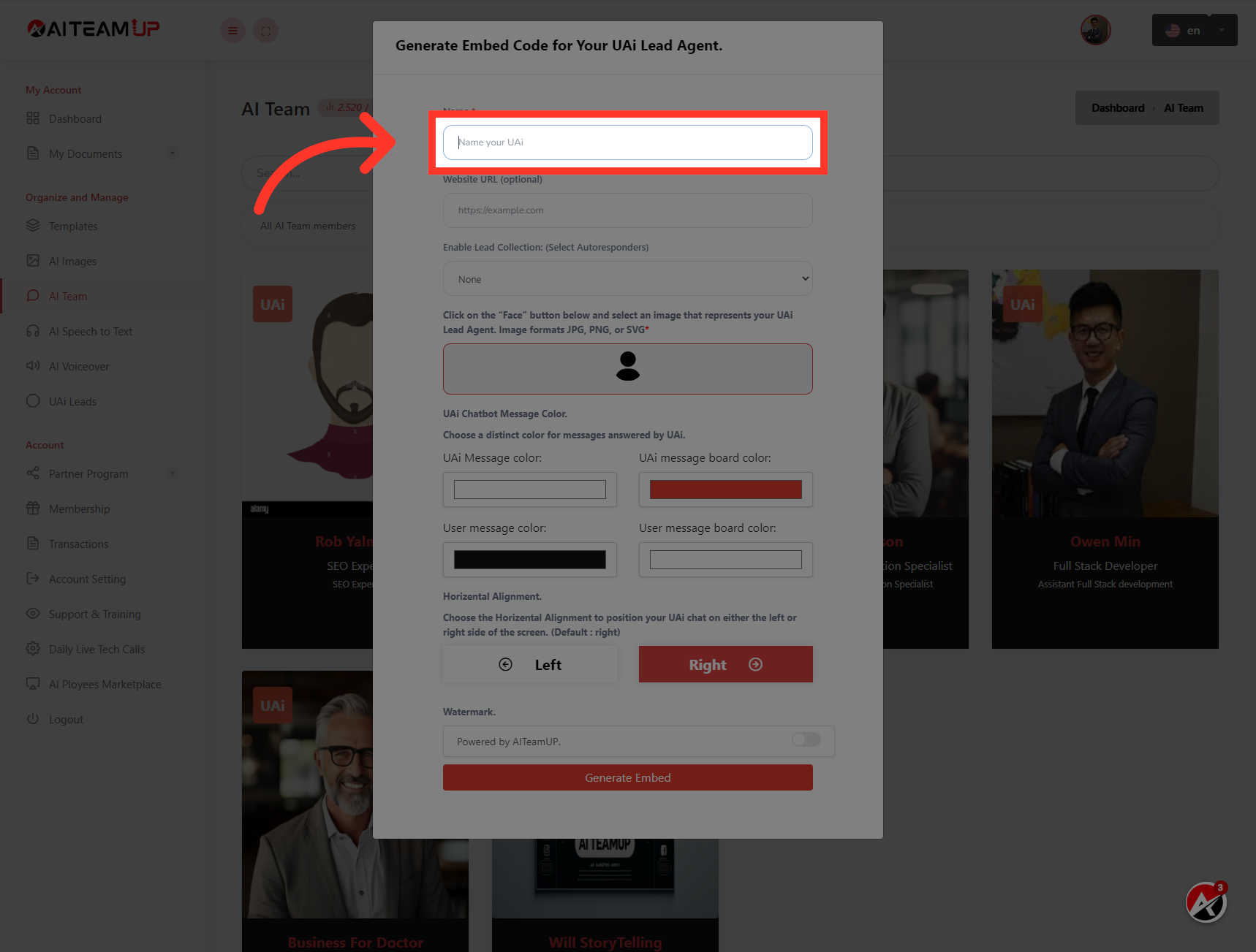 Provide a name for your
UAi lead agent.