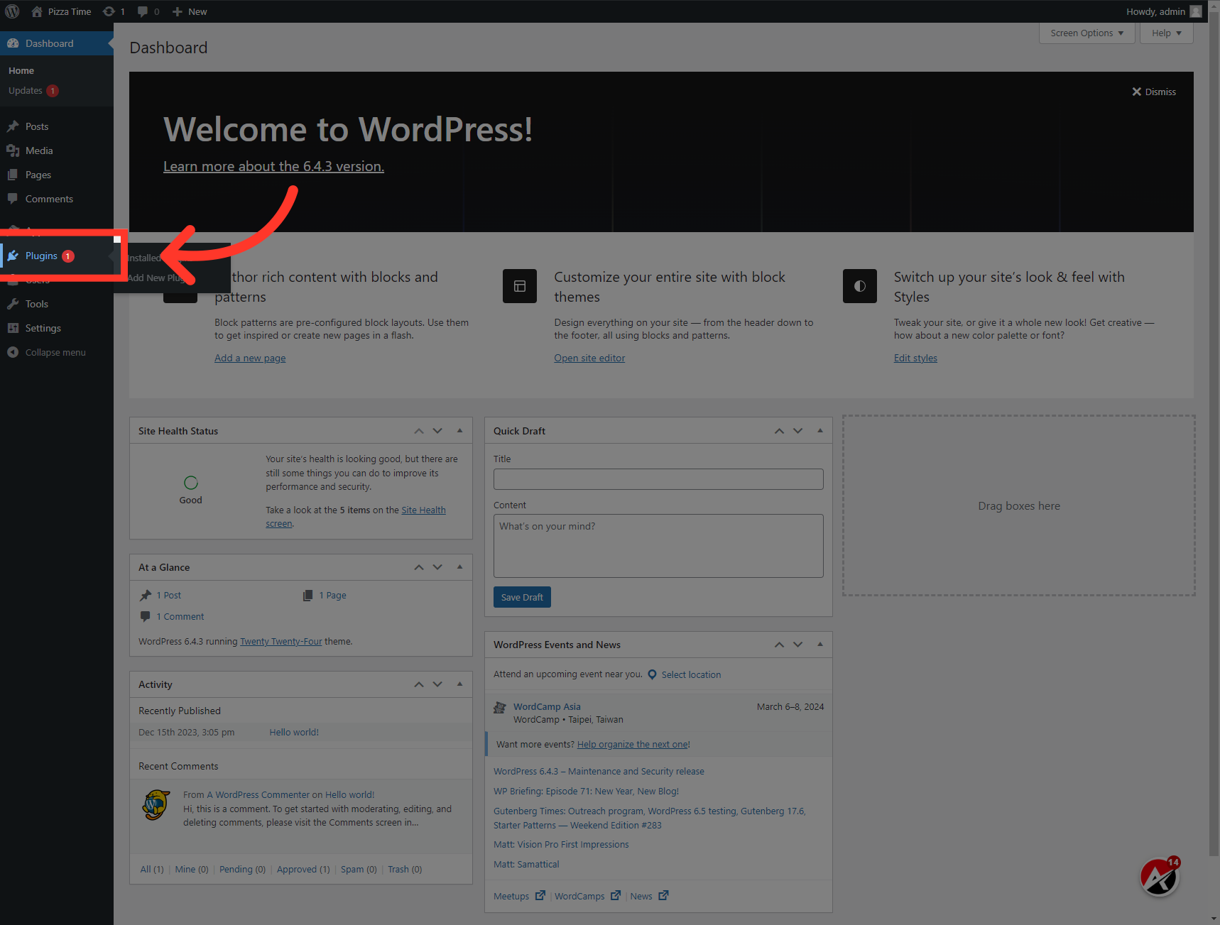 Click on the Plugins option from the left menu.