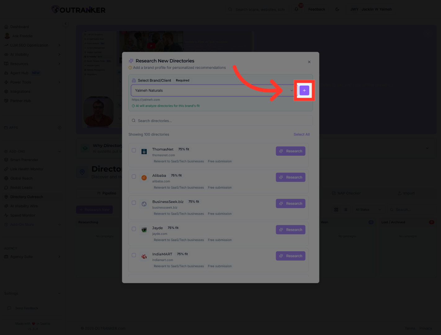 Initiate Website Addition