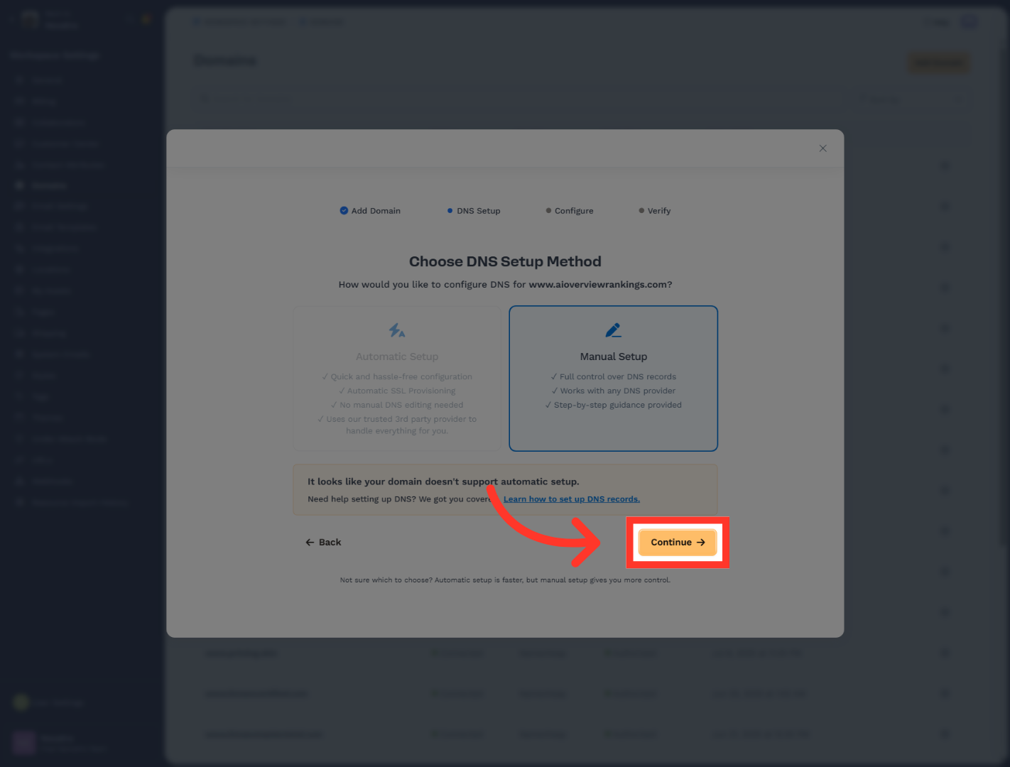 Proceed with Domain Setup