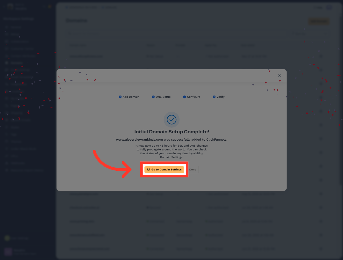 Open Domain Settings