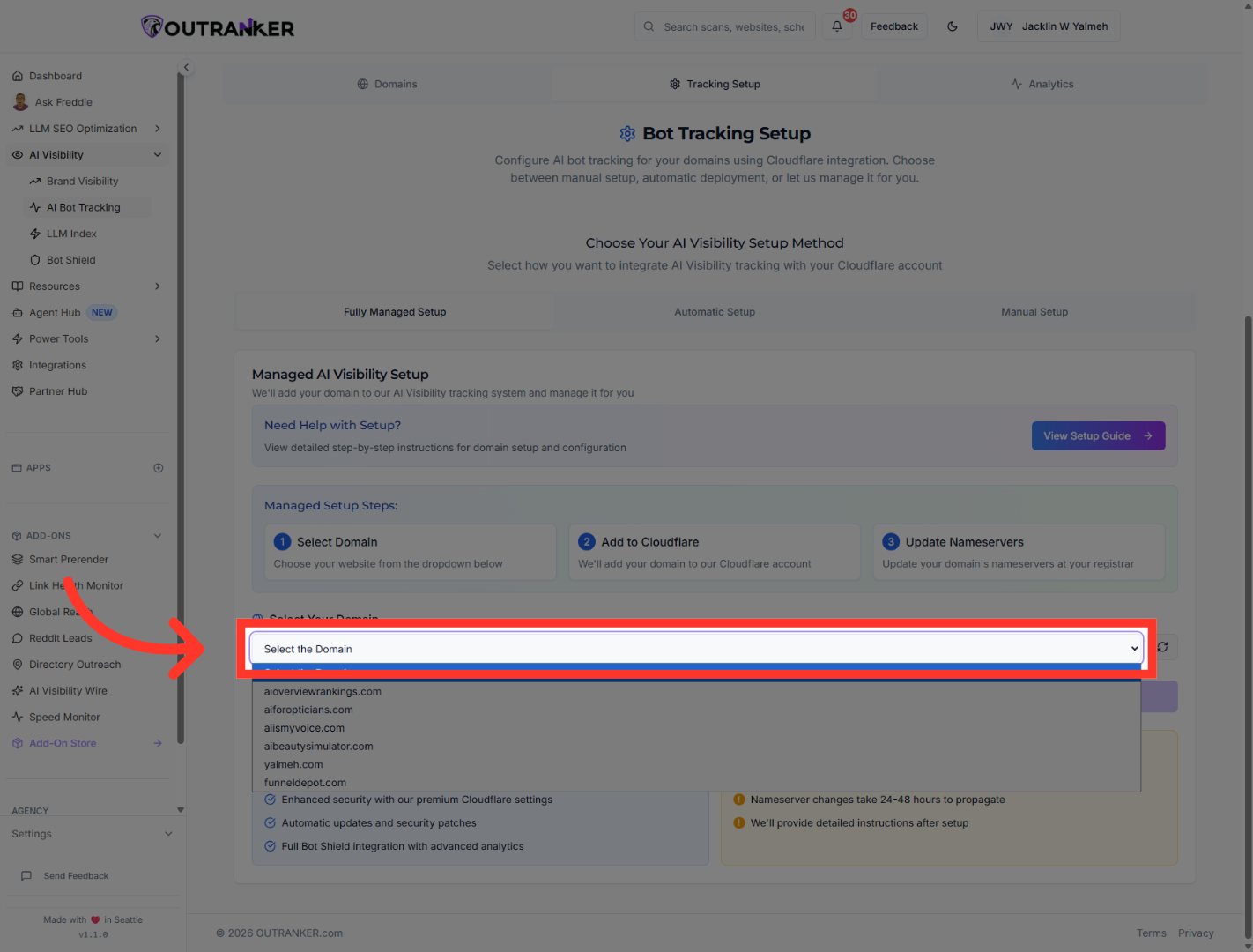 Select Domain for Setup