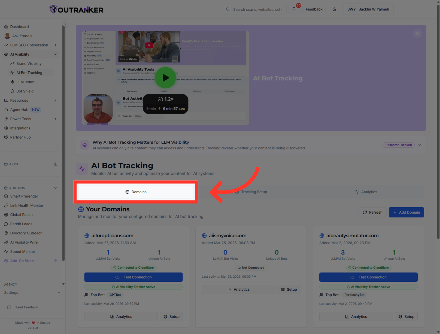 Navigate to Domains Section