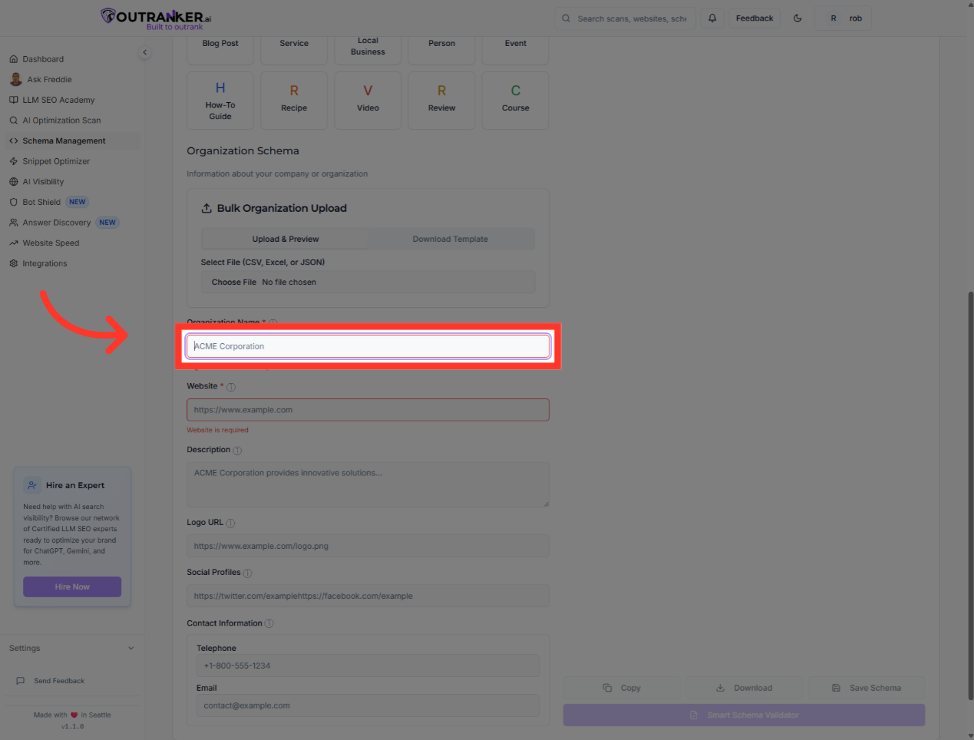 Click 'Organization Name*'