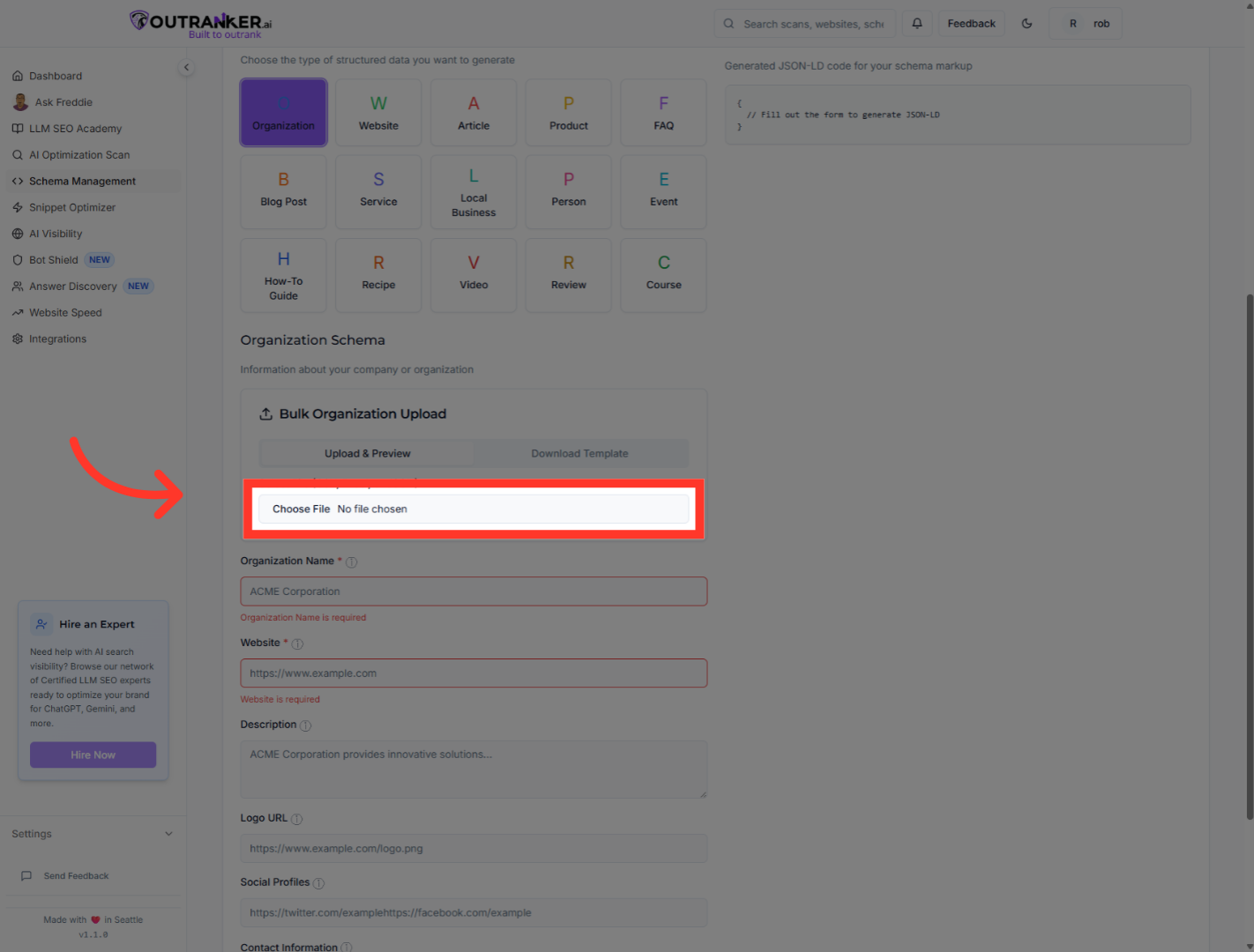 Click 'Select File (CSV, Excel, or JSON)'