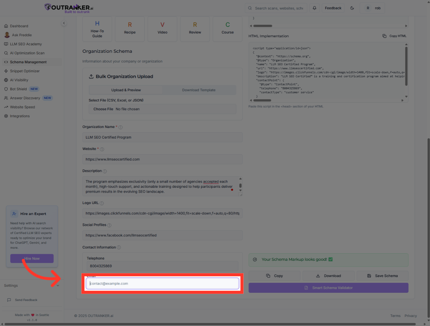 Click 'On The Contact Email Field'