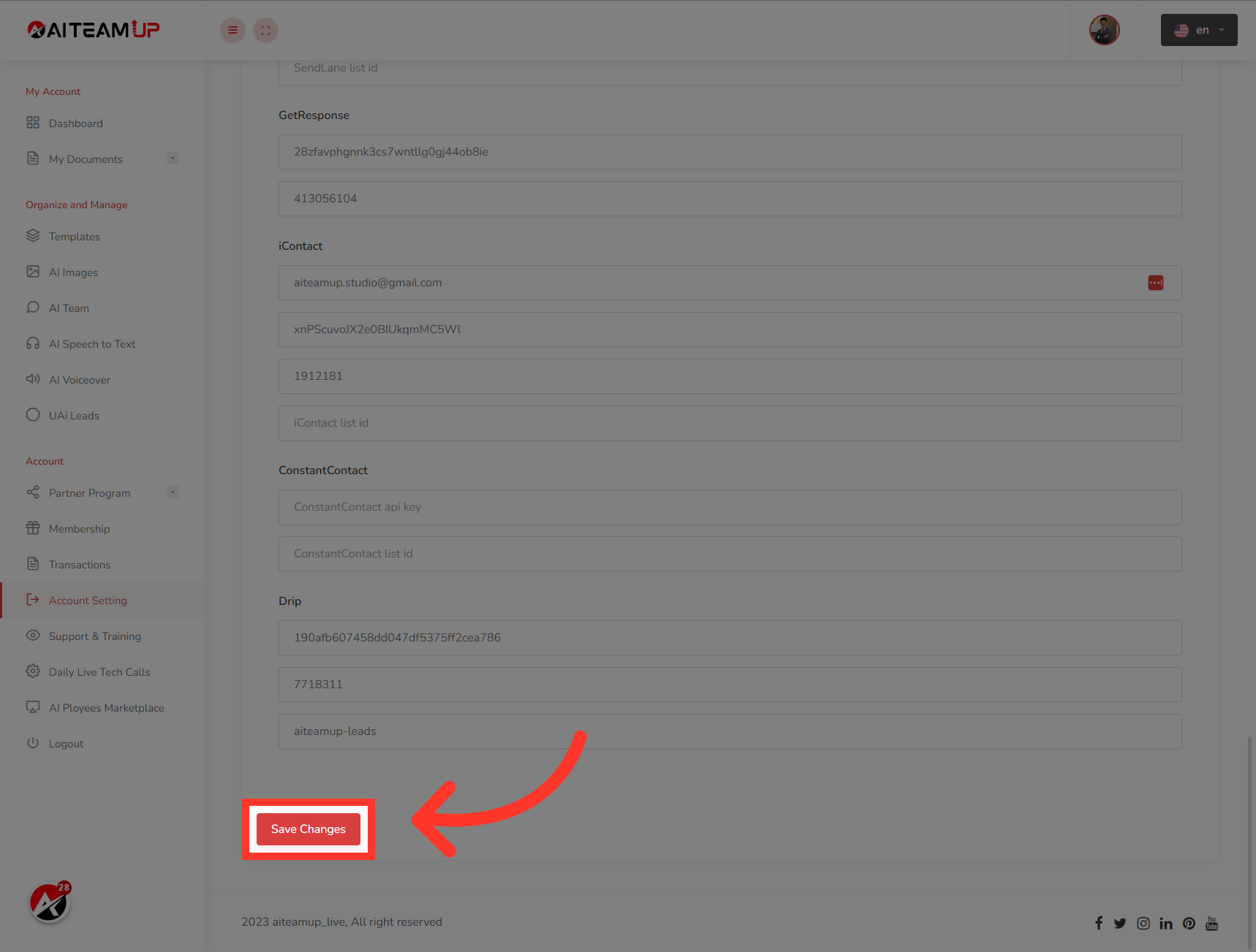 Click 'Save Changes'