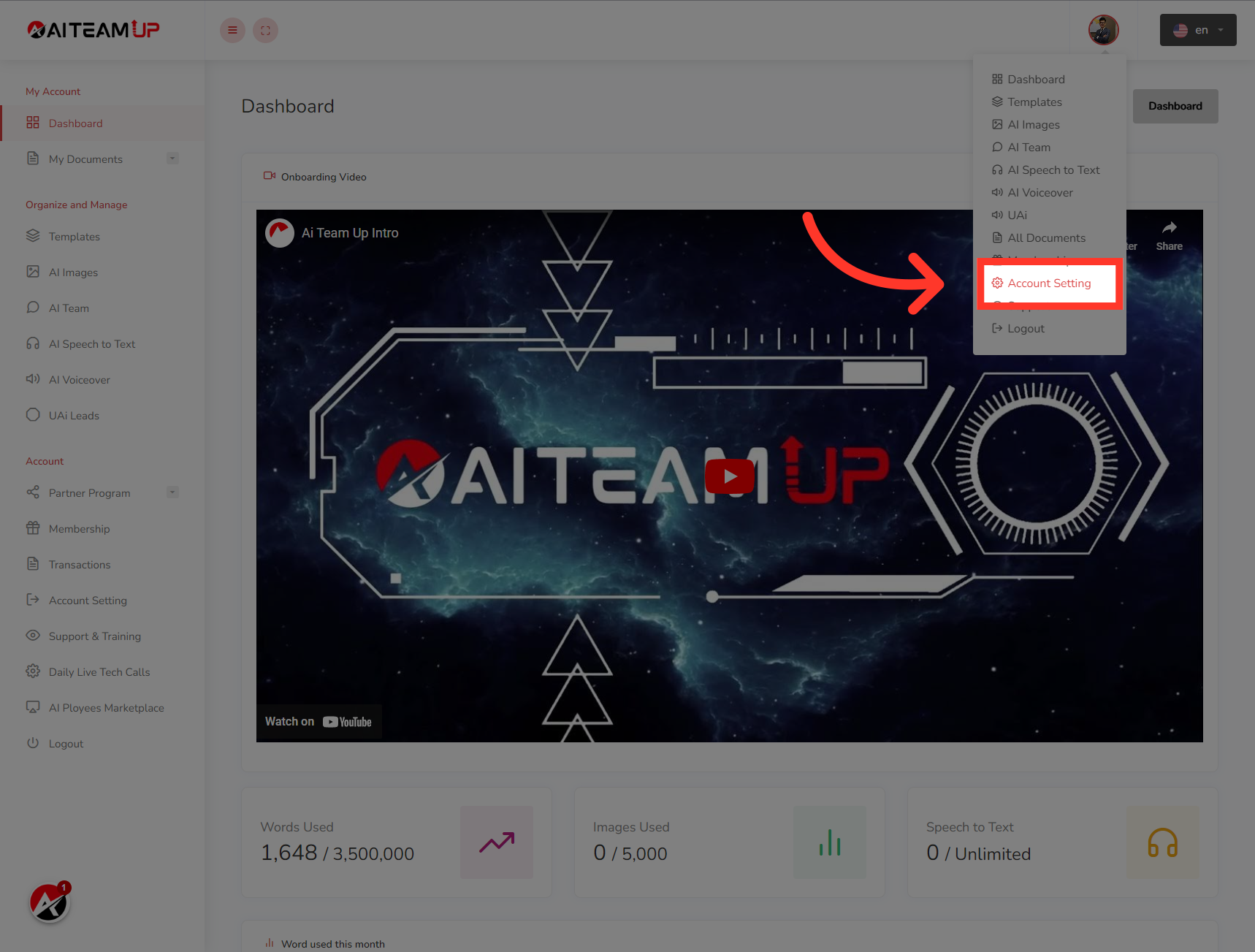 Click 'Account Setting'