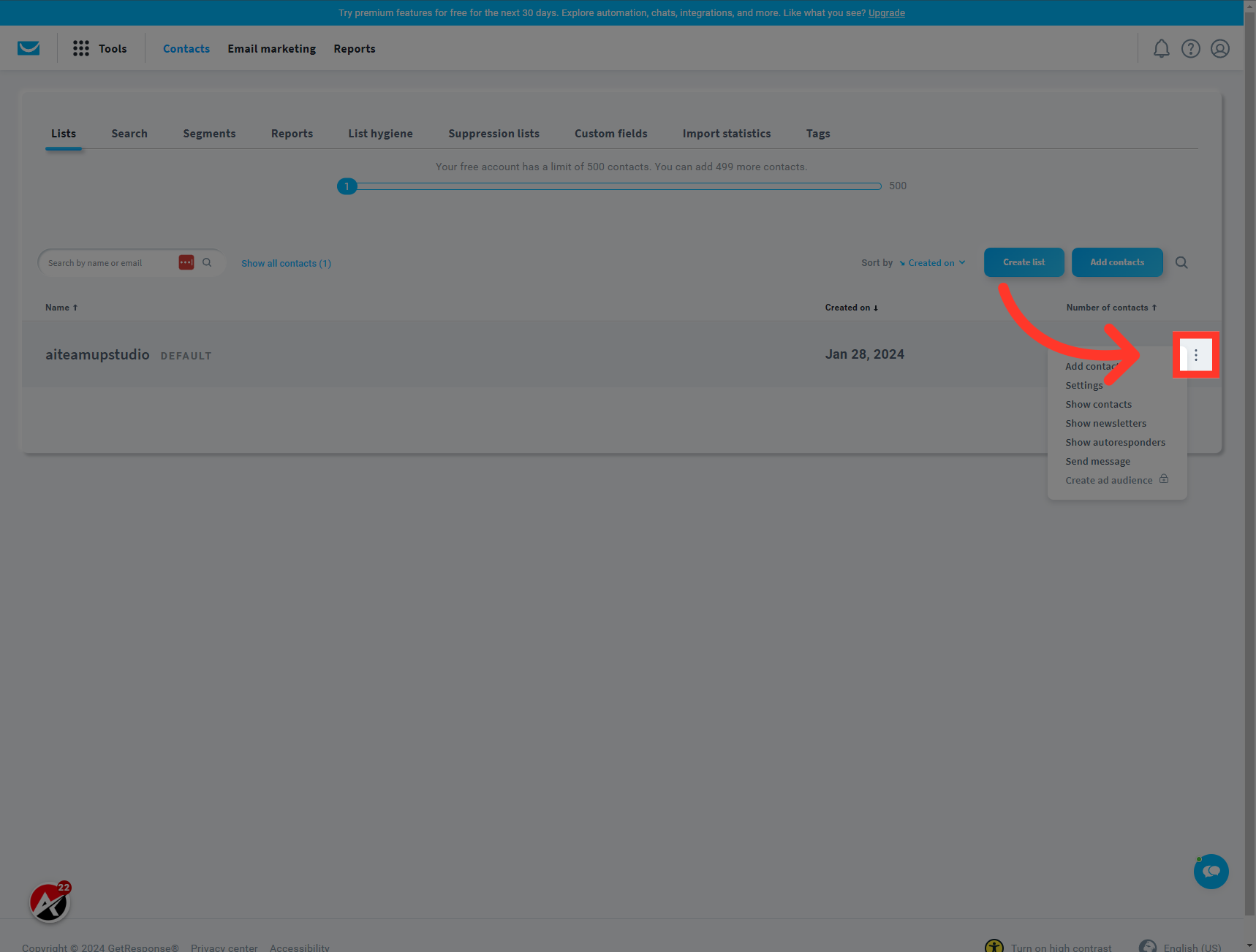 Click on the contact list you want.