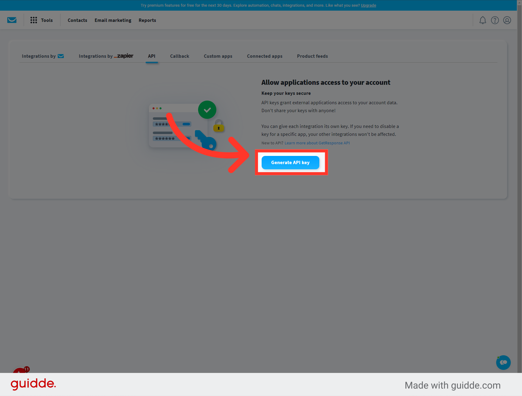 Click 'Generate API key'